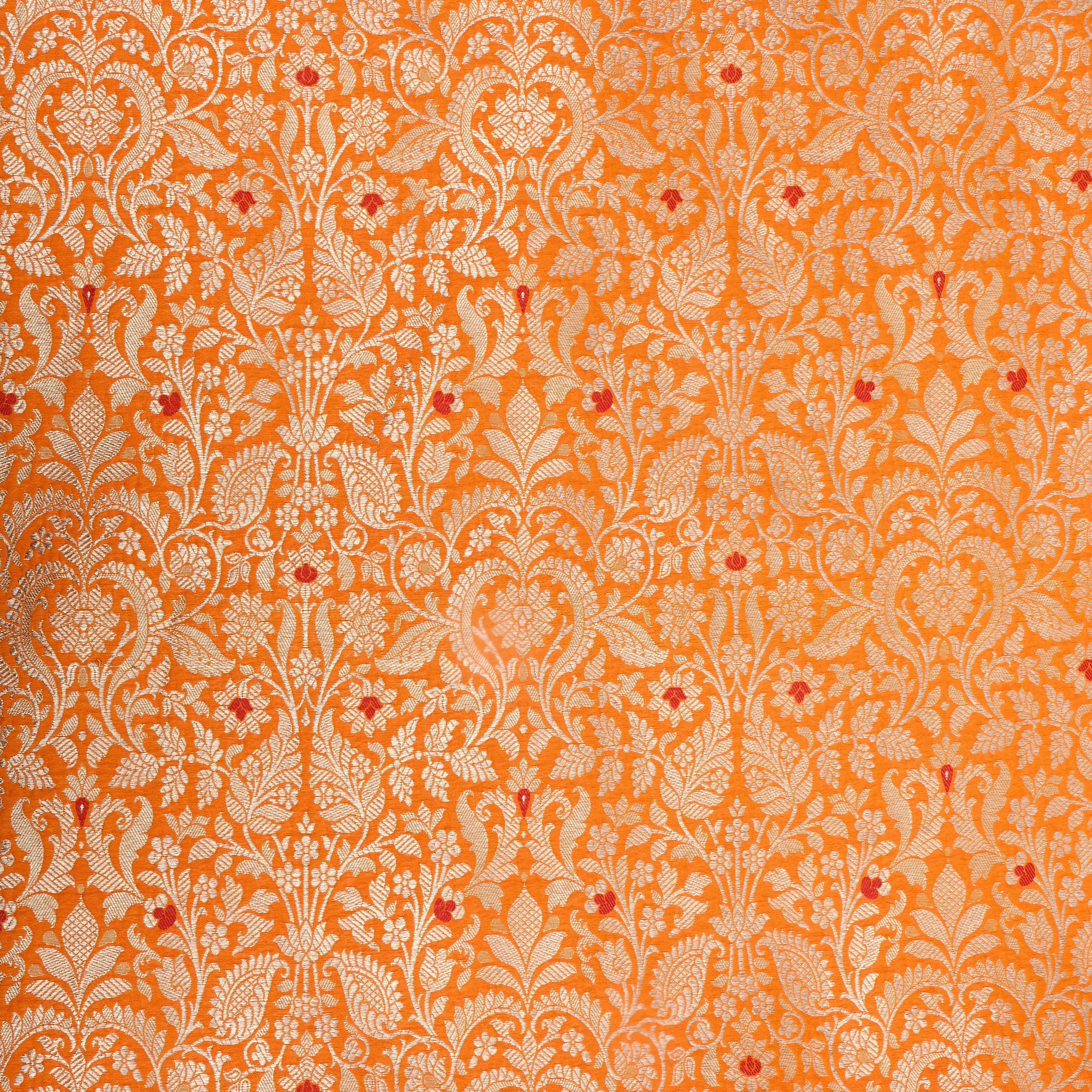 Turmeric Yellow Floral Jamawar Silk Fabric