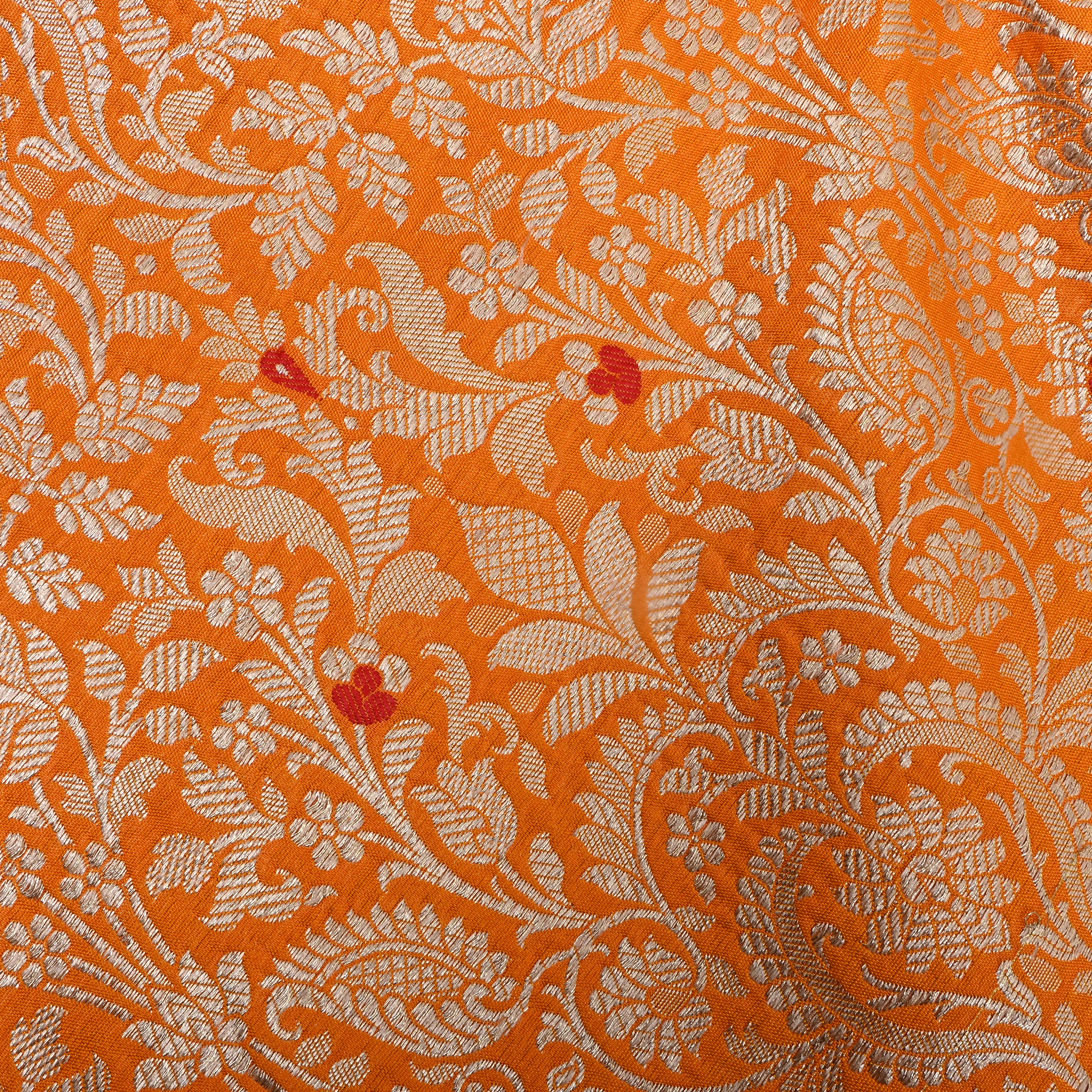 Turmeric Yellow Floral Jamawar Silk Fabric