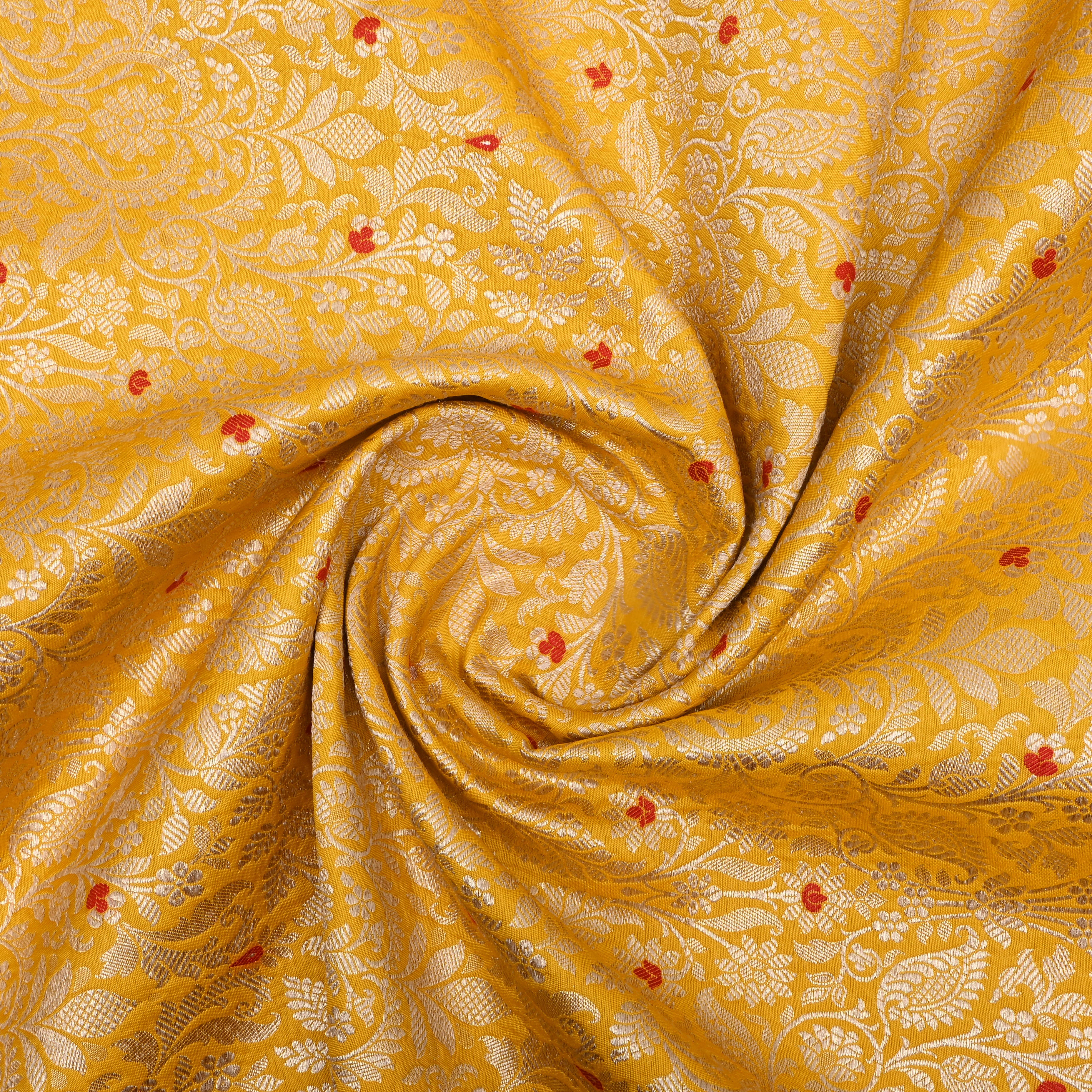 Turmeric Yellow Jamawar Silk Floral Zari Fabric