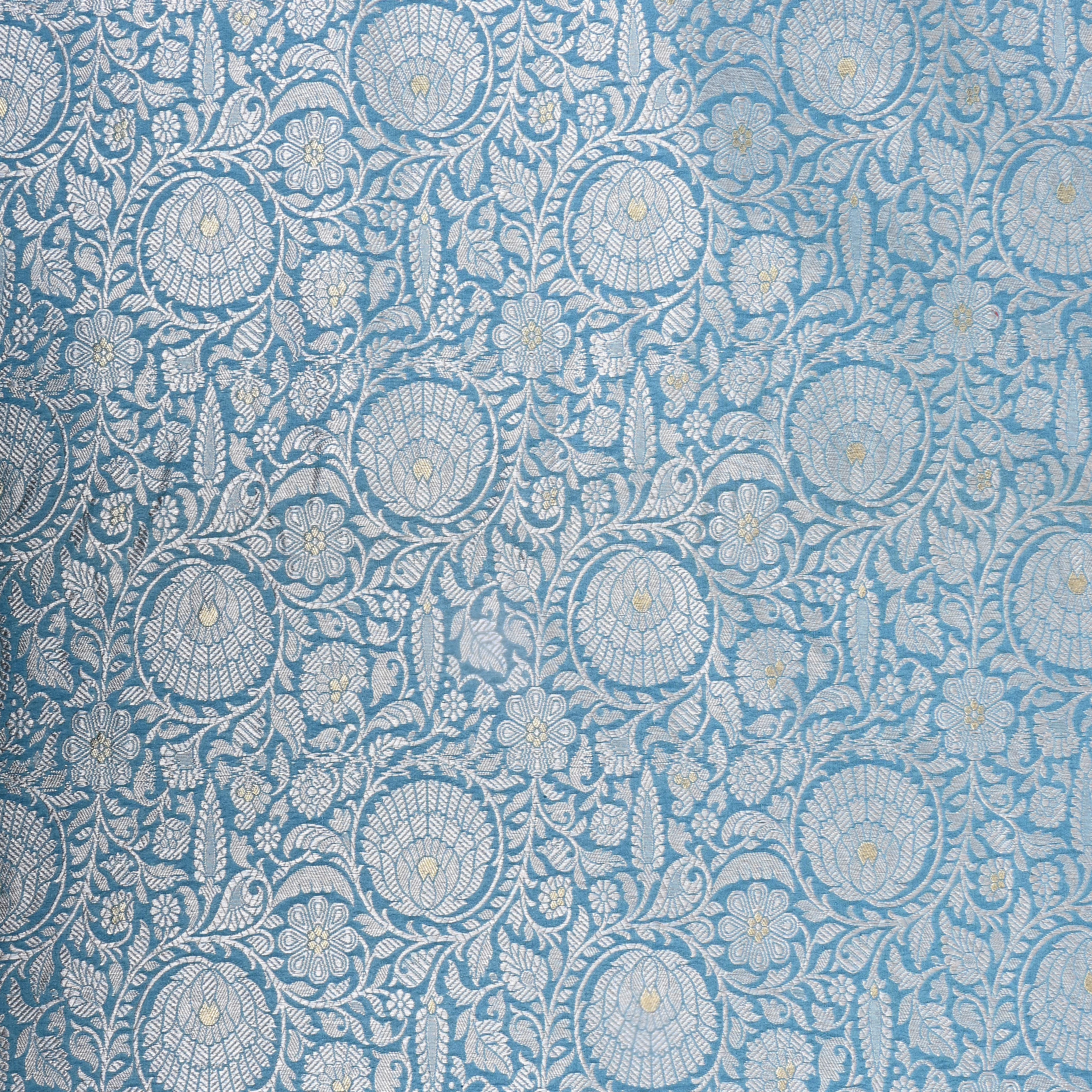 Aqua Blue Zari Woven Jamawar Silk Fabric