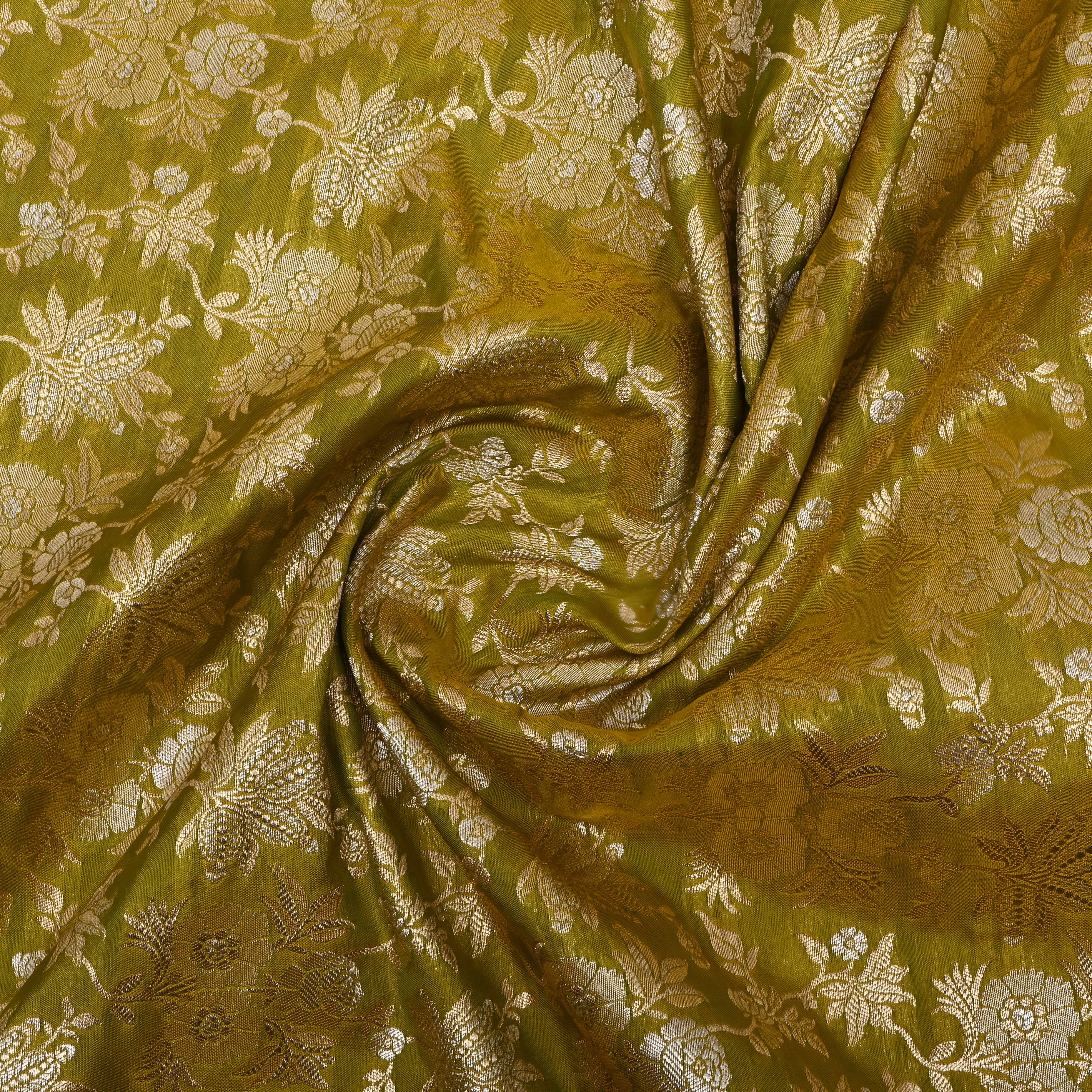 Bright Mehendi Green Floral Jamawar Silk Fabric