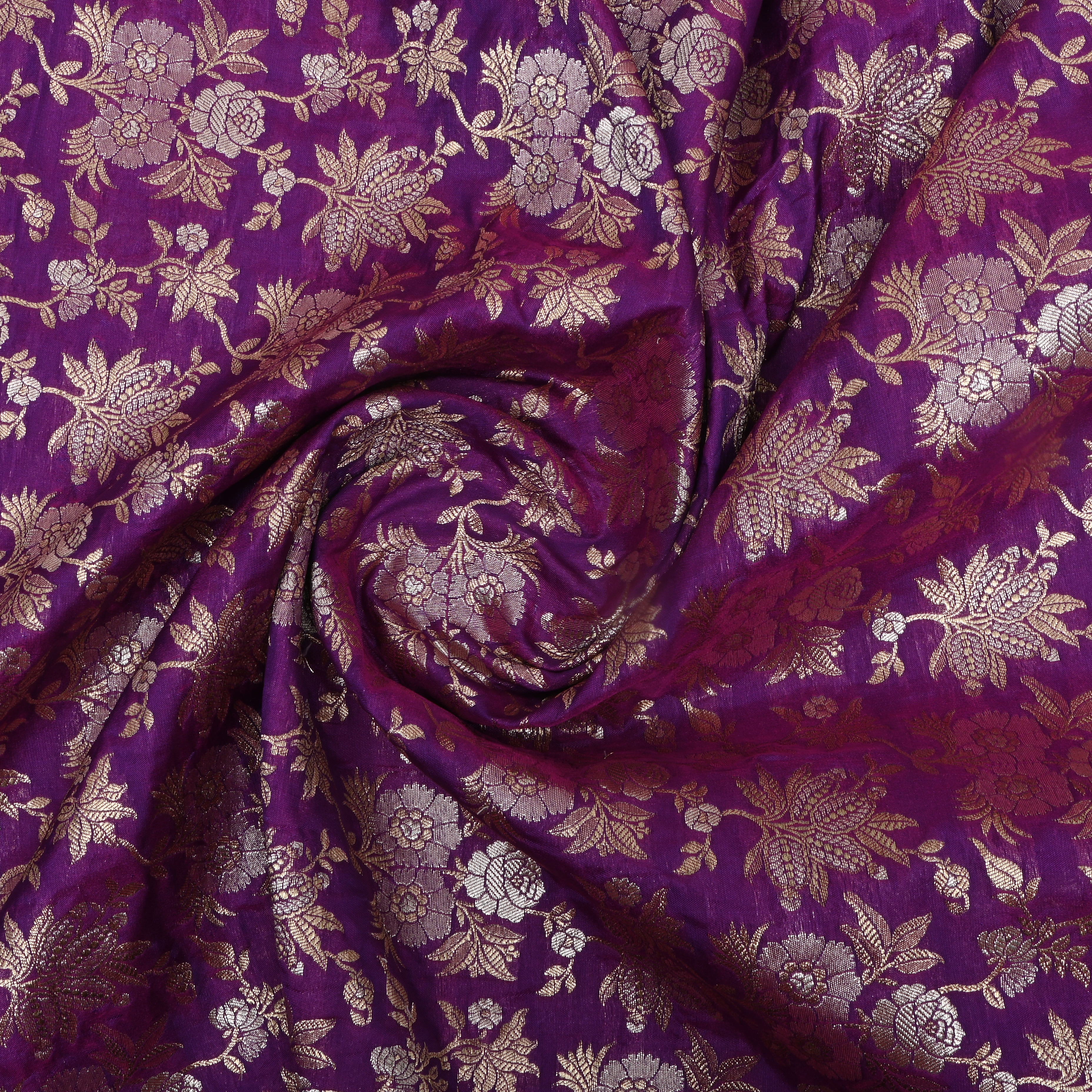 Bright Purple Floral Jamawar Silk Fabric