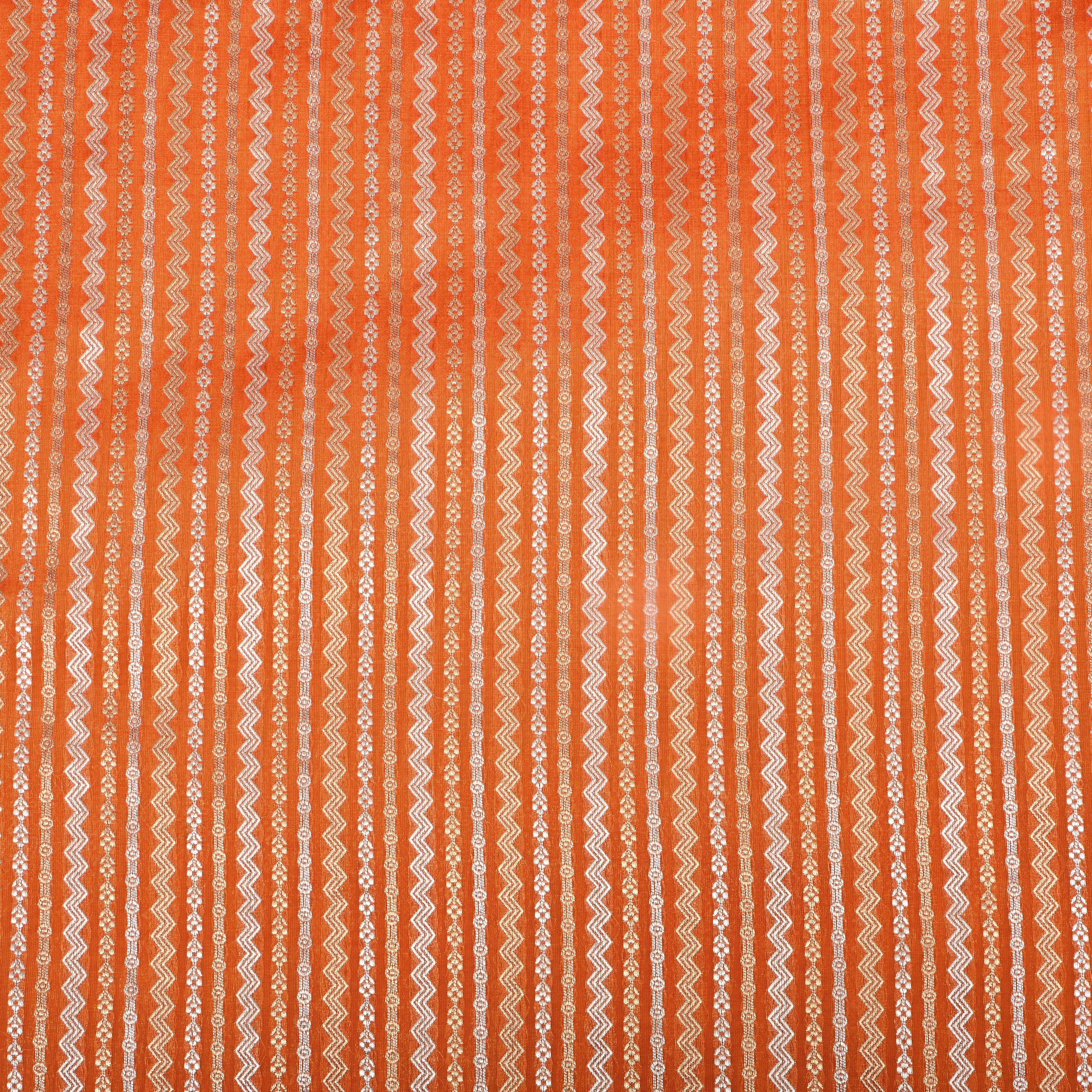 Bright Orange Dual Zari Woven Jamawar Silk Fabric