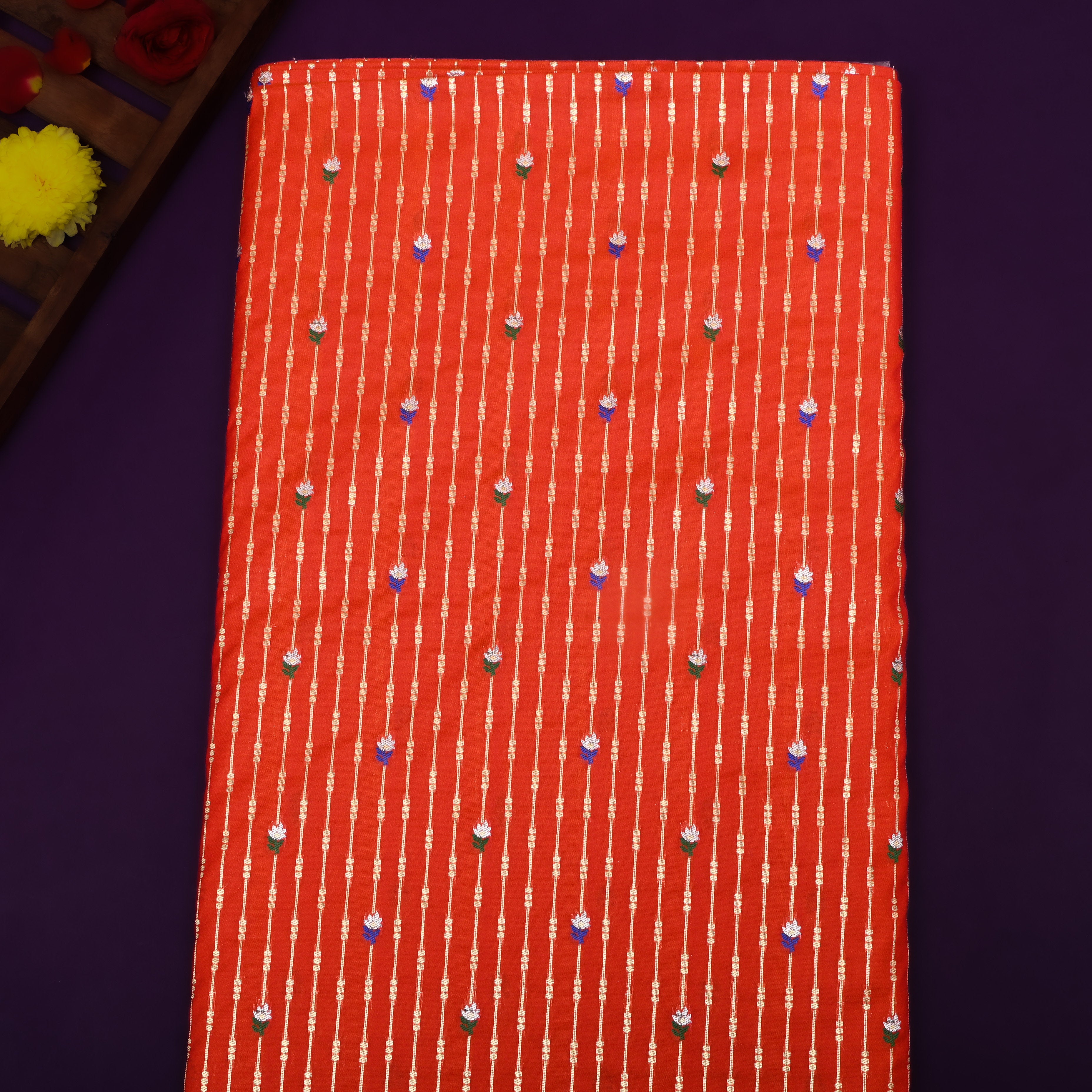 Orange Zari Woven Silk Fabric