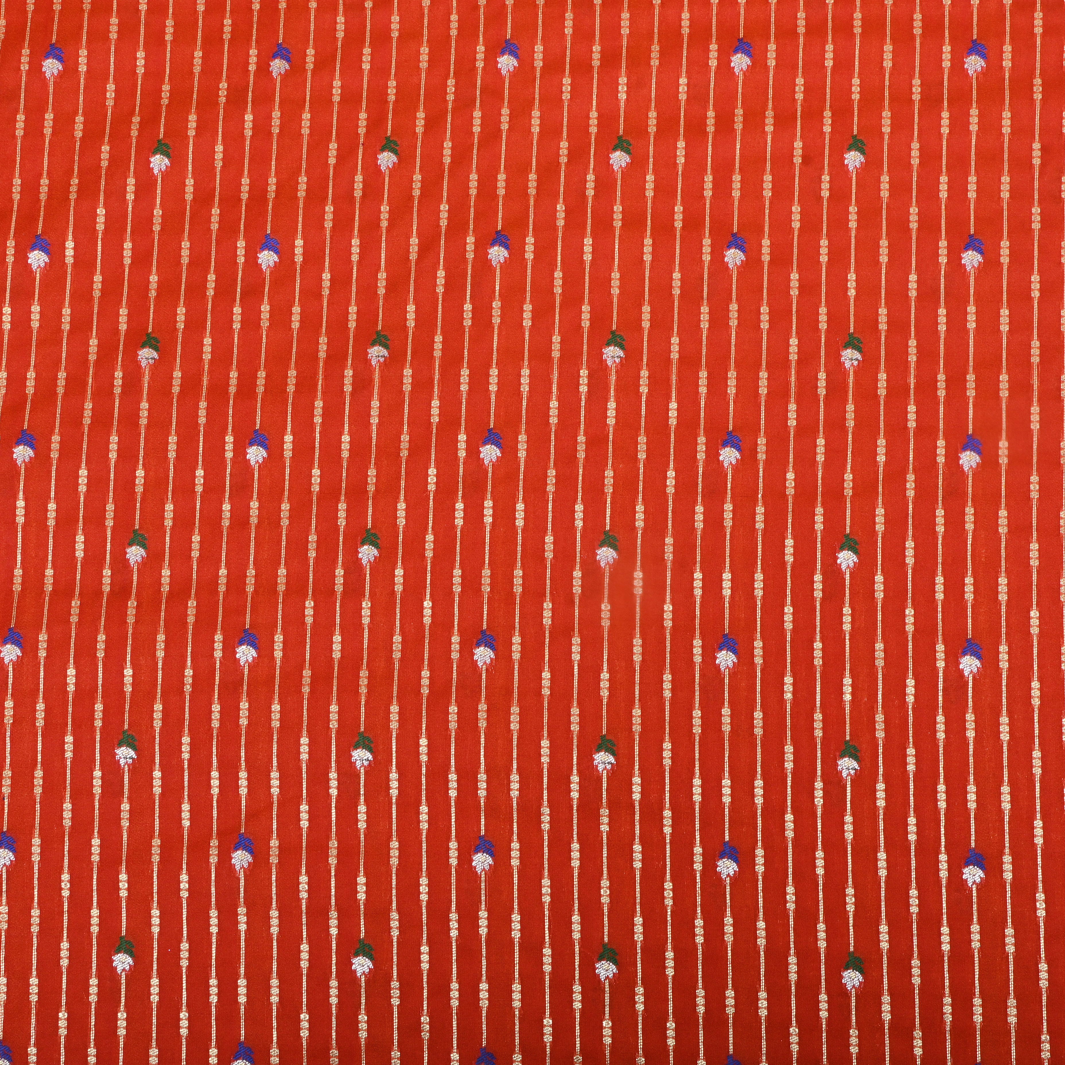 Orange Zari Woven Silk Fabric