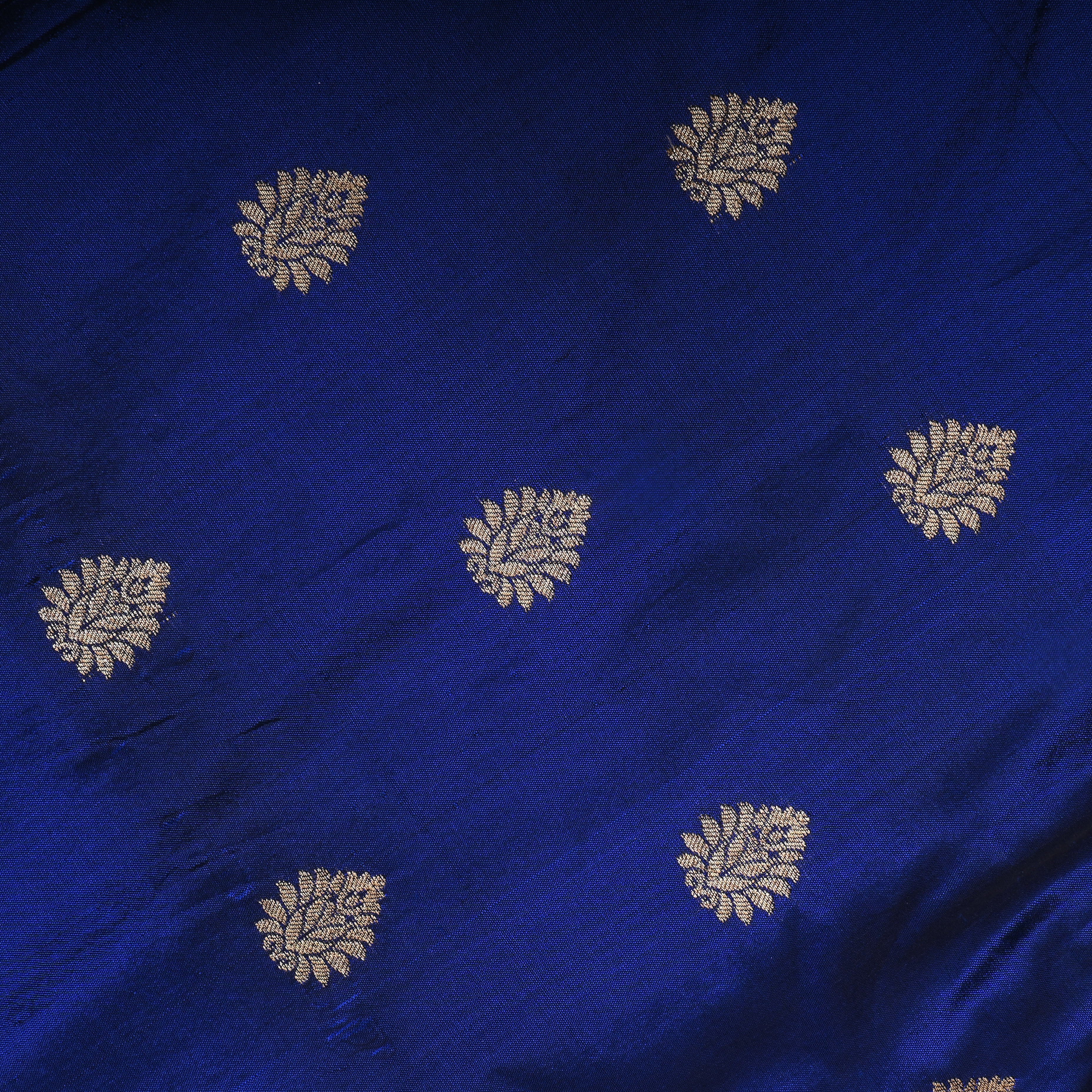 Ultramarine Blue Floral Zari Jamawar Silk Fabric