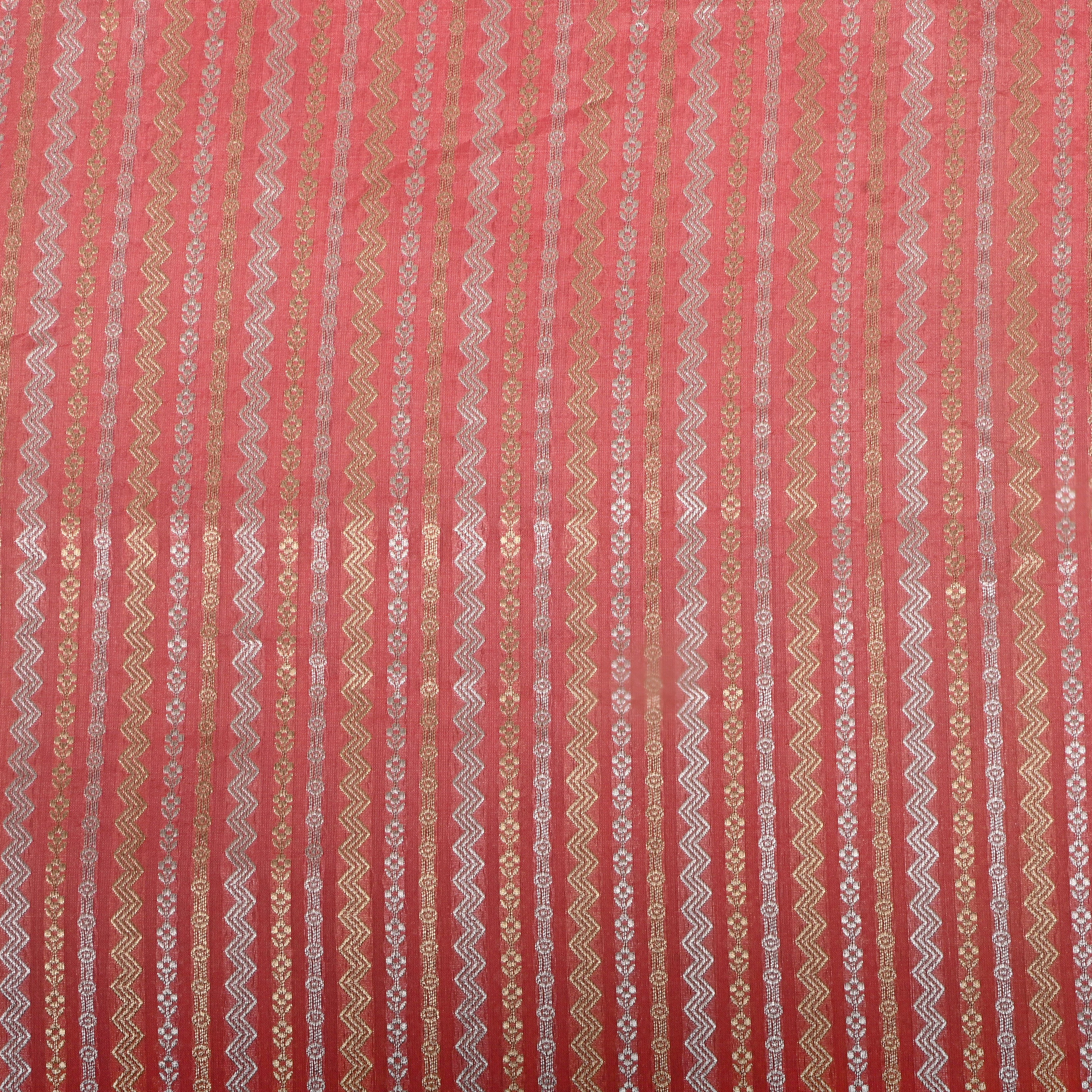 Candy Pink Dual Zari Woven Jamawar Silk Fabric