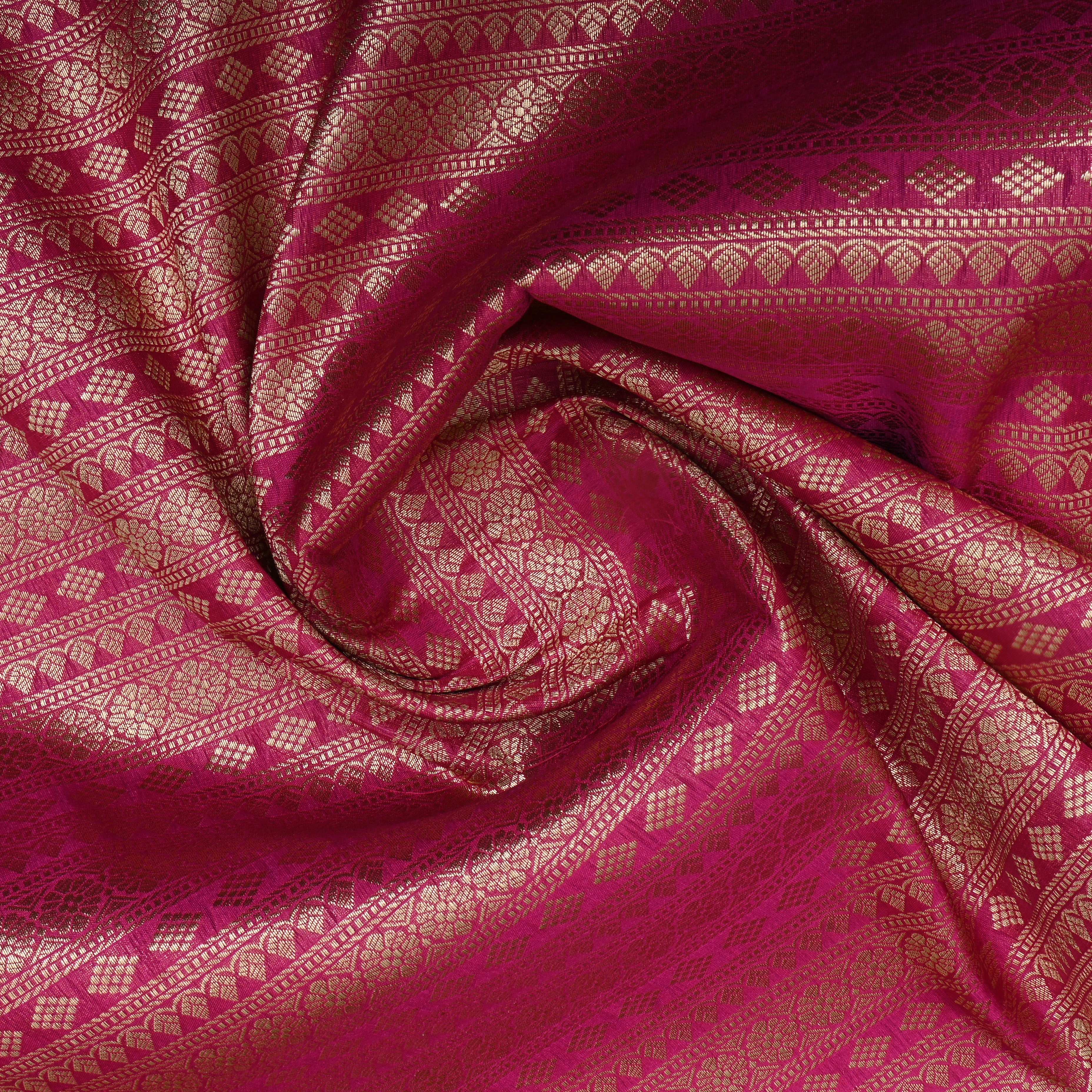 Berry Pink Zari Woven Jamawar Silk Fabric