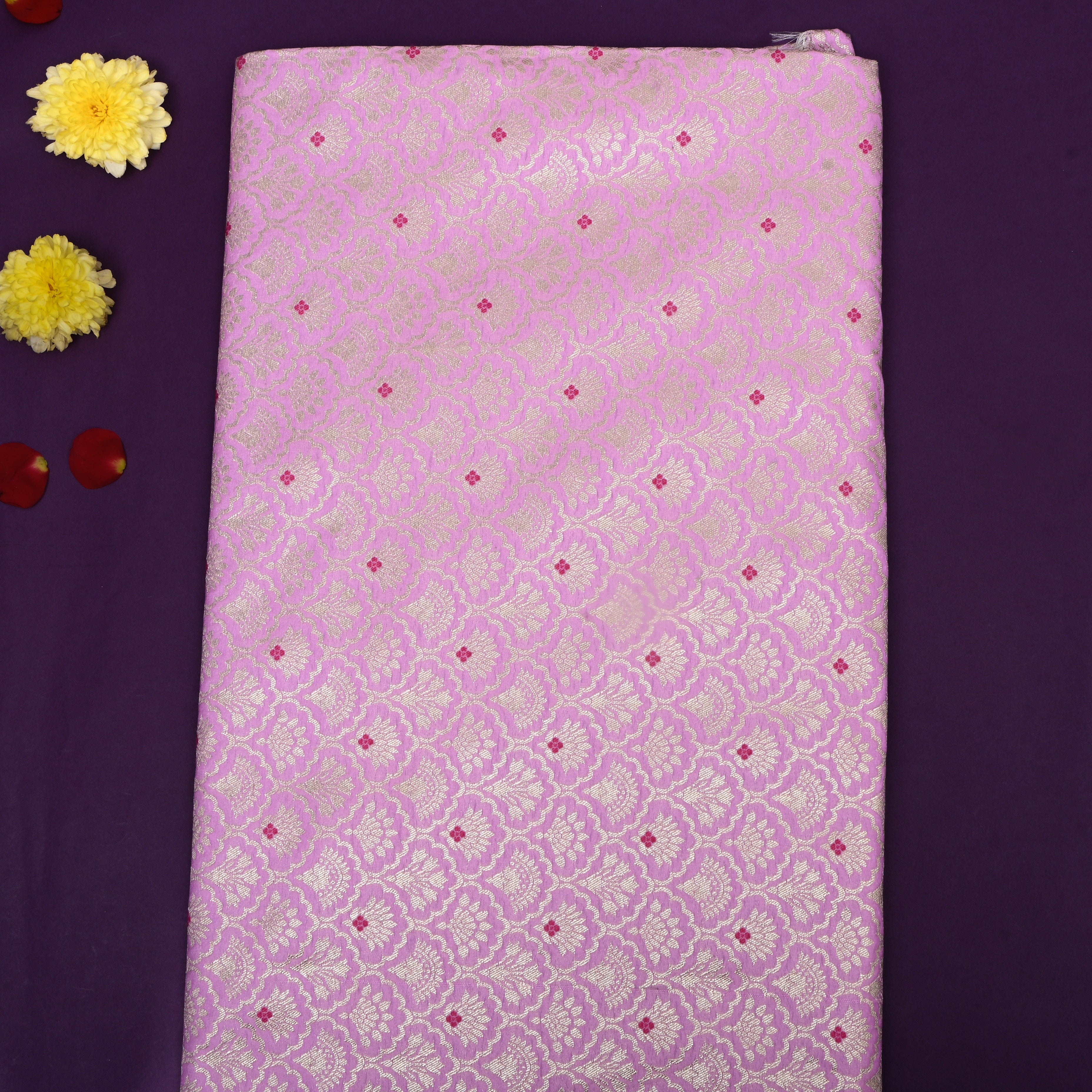 Ultra Pink Jamawar Weave Floral Silk Fabric