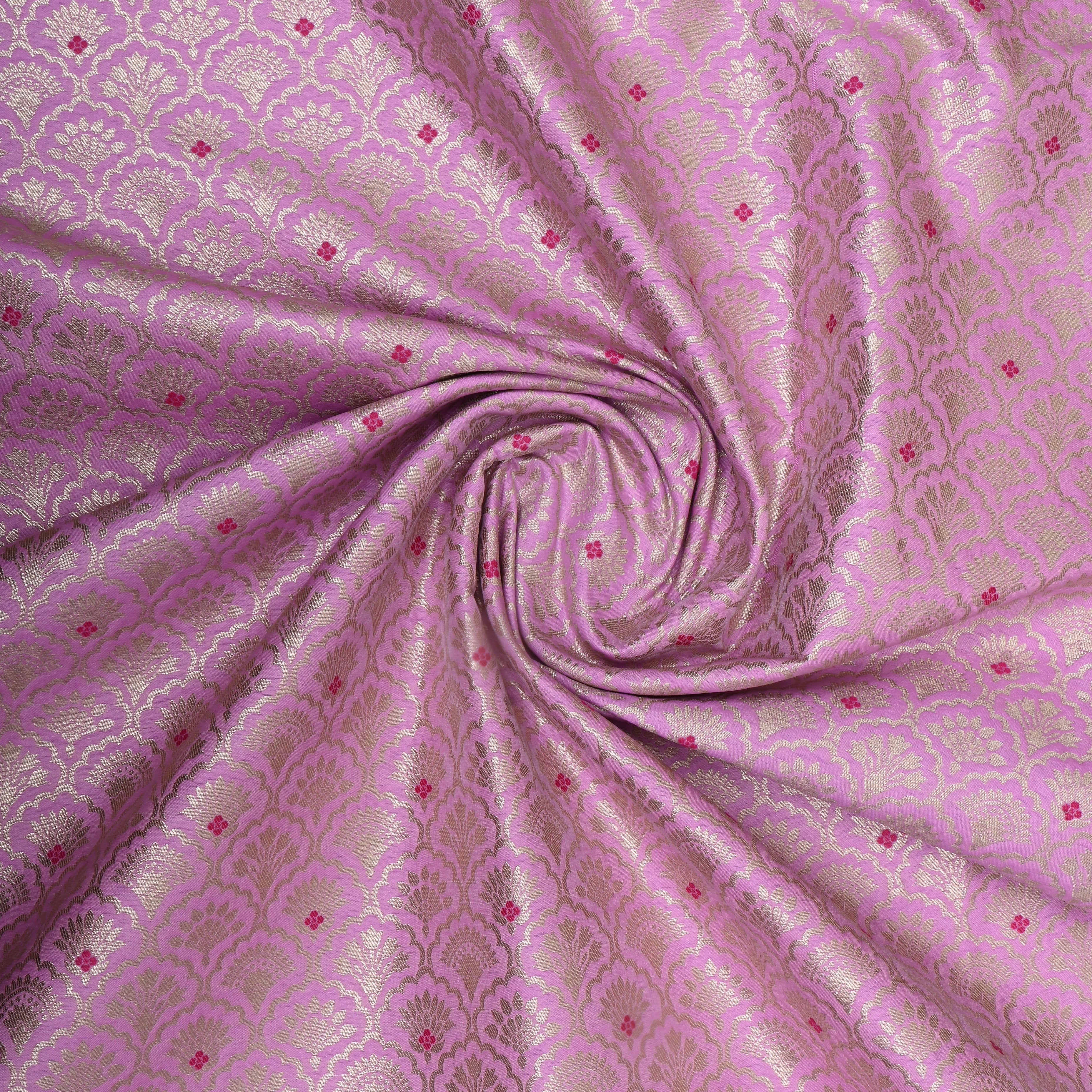 Ultra Pink Jamawar Weave Floral Silk Fabric