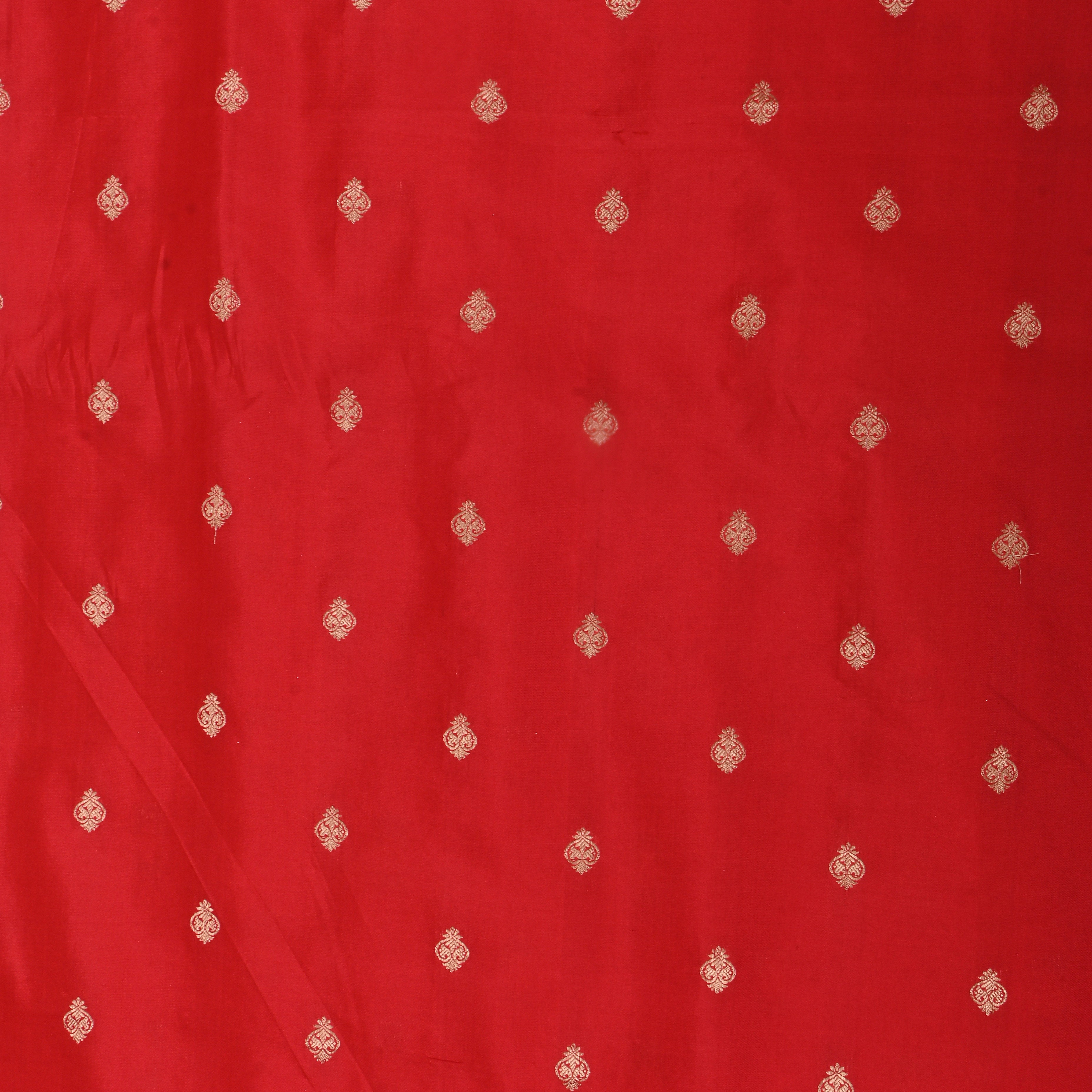 Vivid Red Zari Woven Jamawar Silk Fabric
