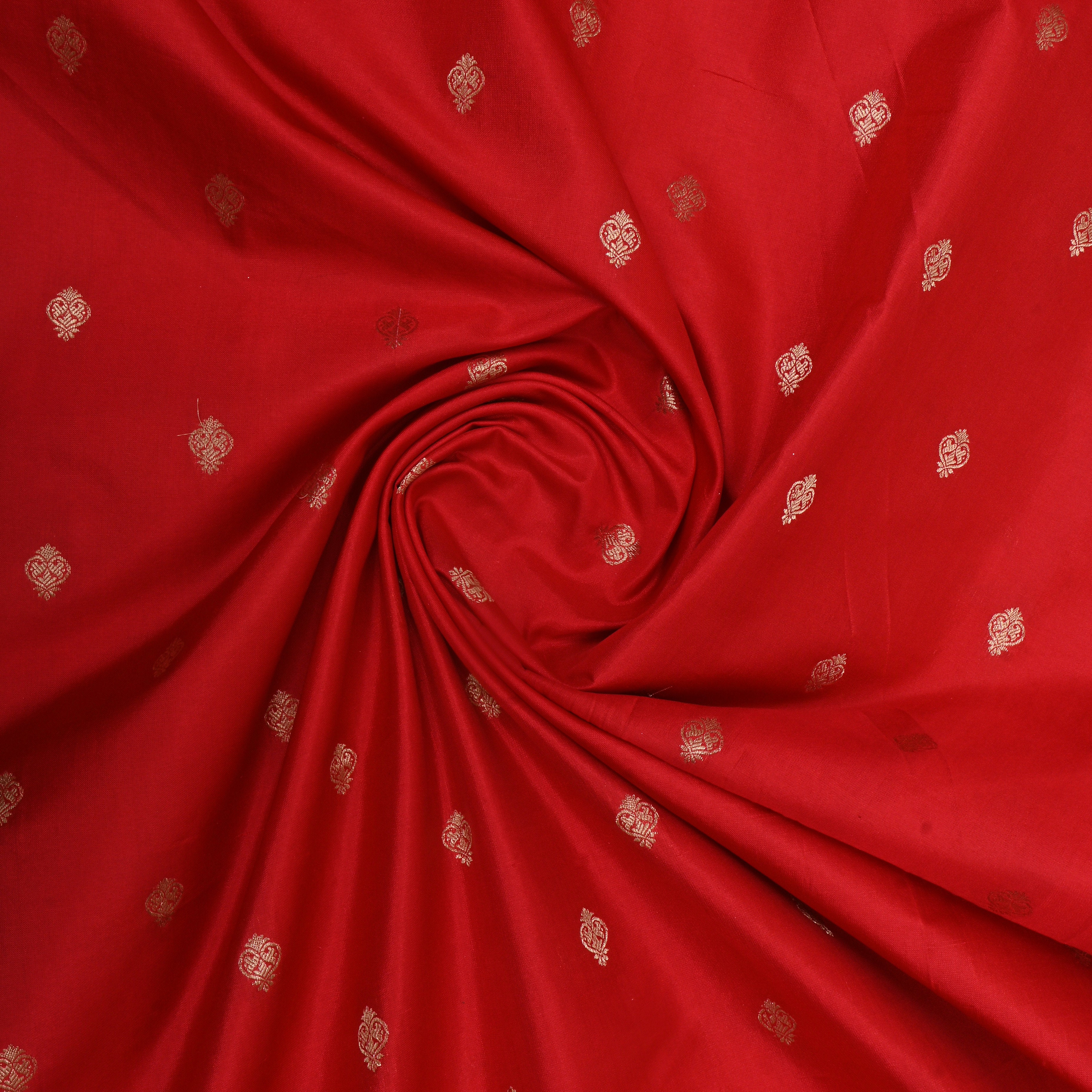 Vivid Red Zari Woven Jamawar Silk Fabric