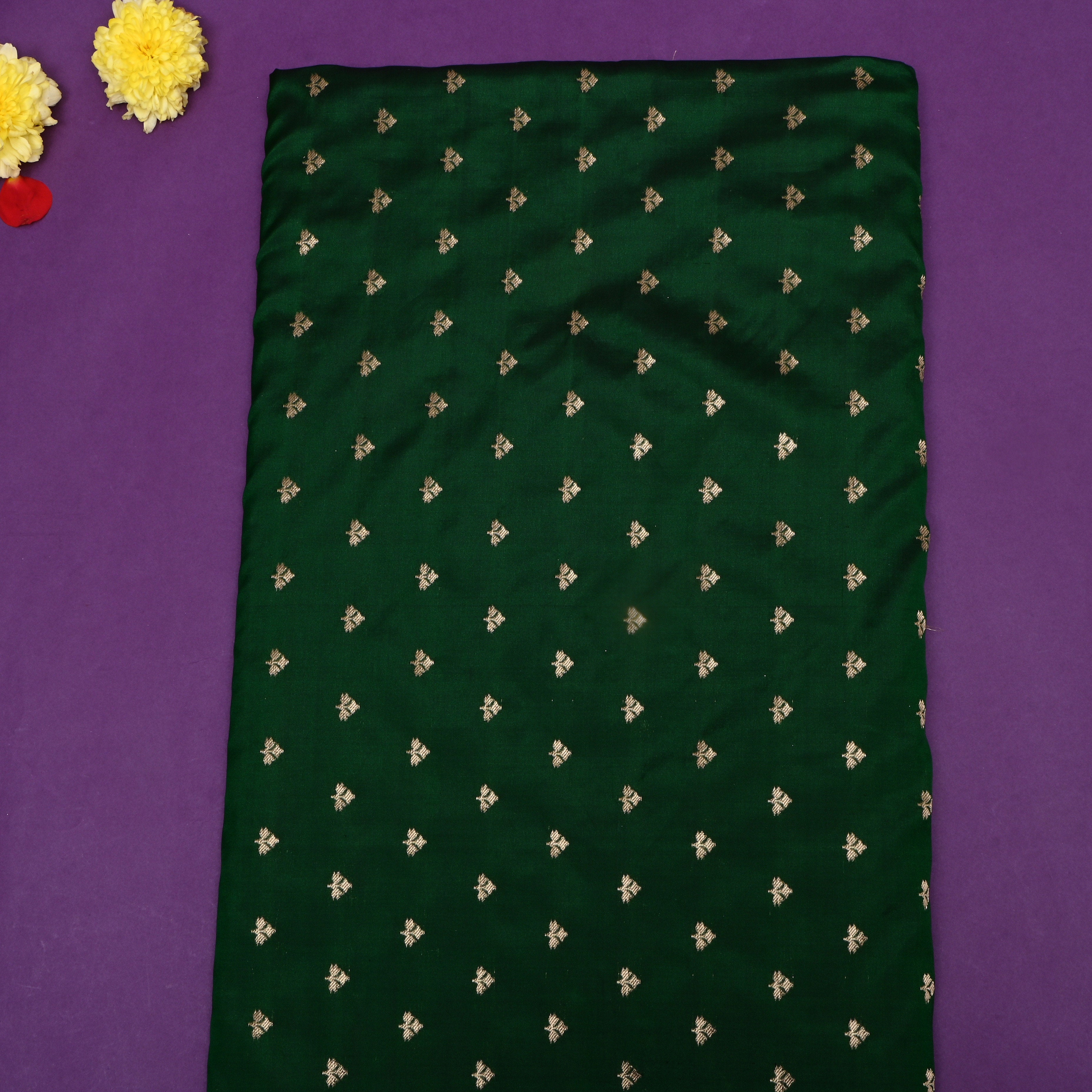 Bottle Green Zari Woven Jamawar Silk Fabric