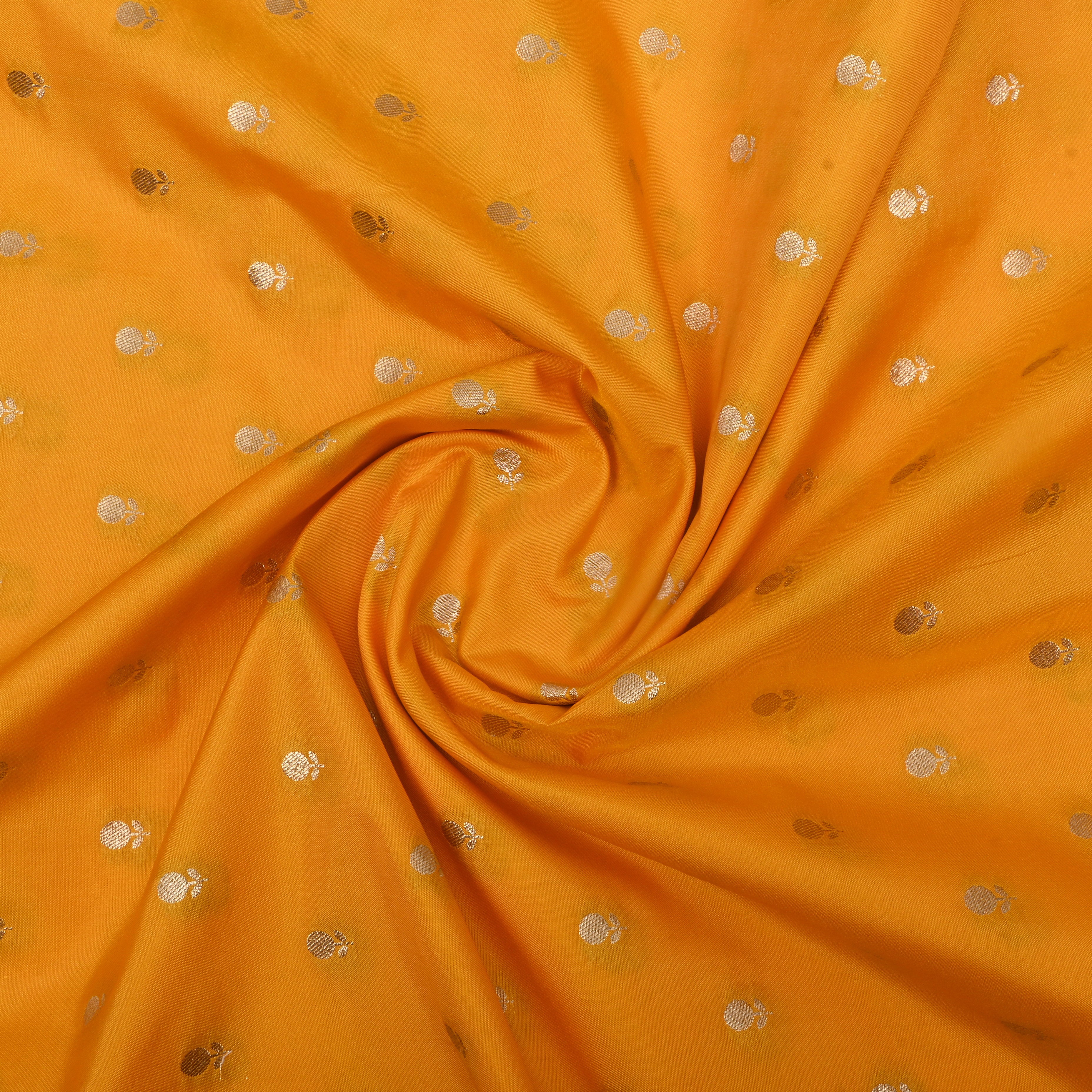 Bright Yellow Floral Woven Jamawar Silk Fabric