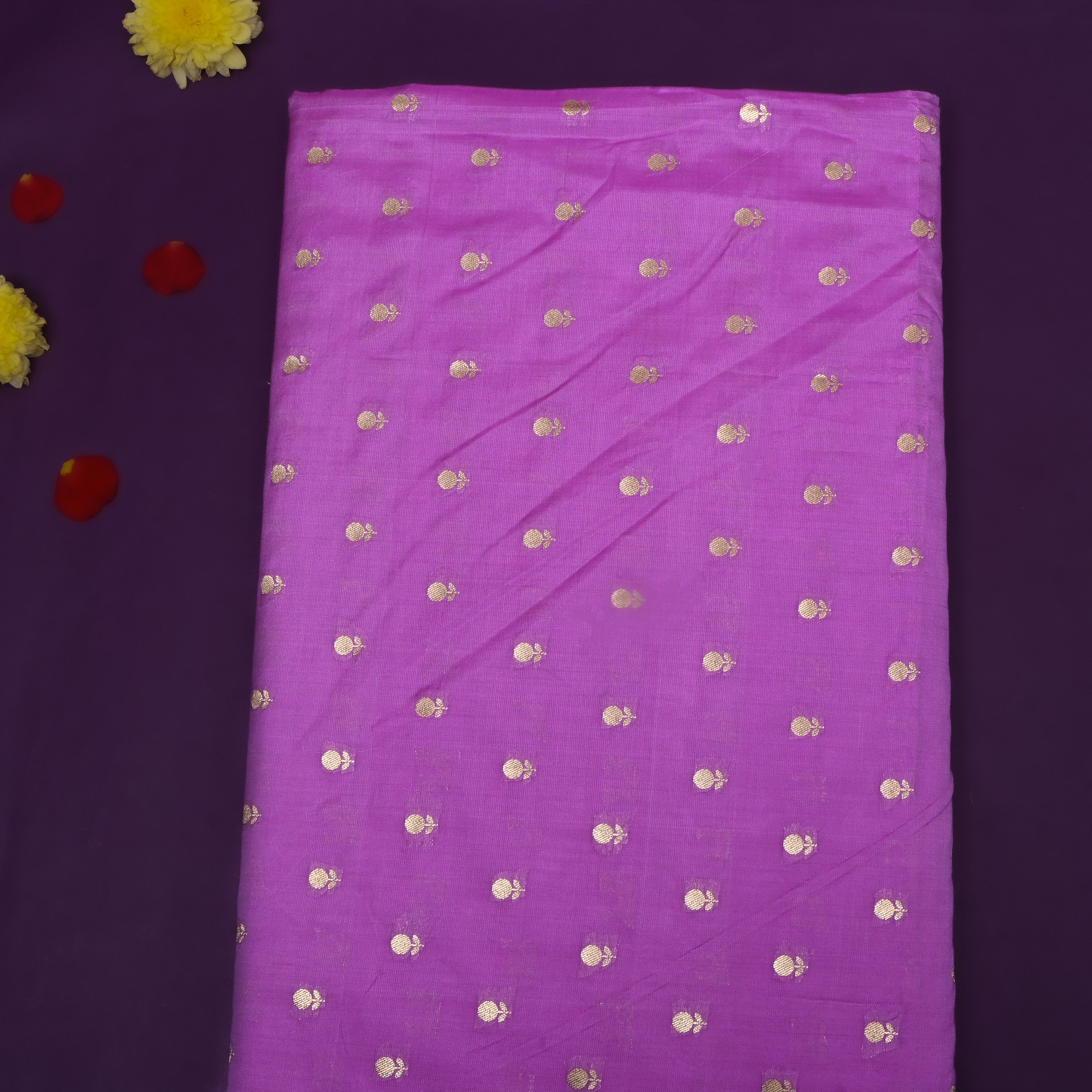 Purple Floral Woven Jamawar Silk Fabric