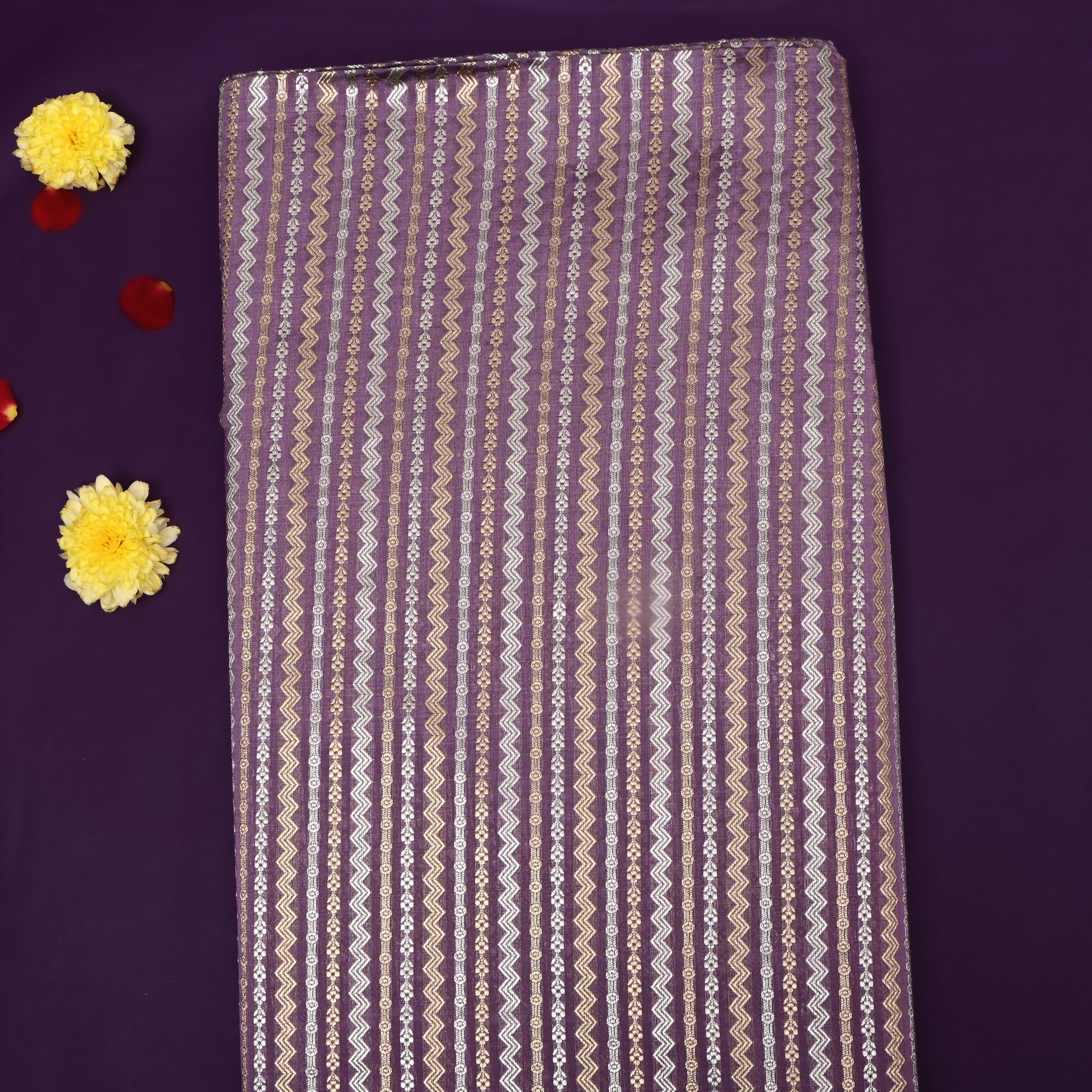 Mauve Purple Dual Zari Woven Jamawar Silk Fabric