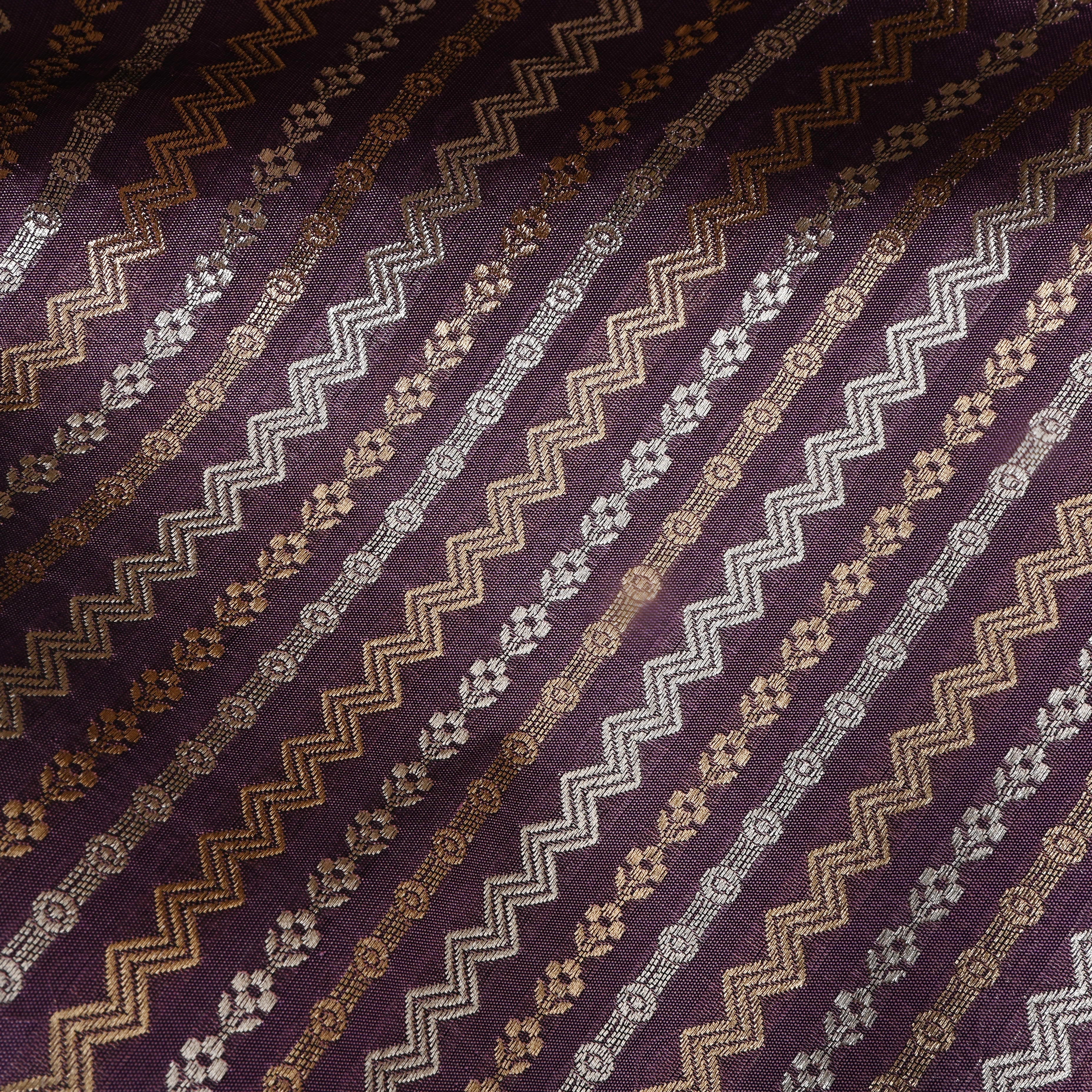Mauve Purple Dual Zari Woven Jamawar Silk Fabric