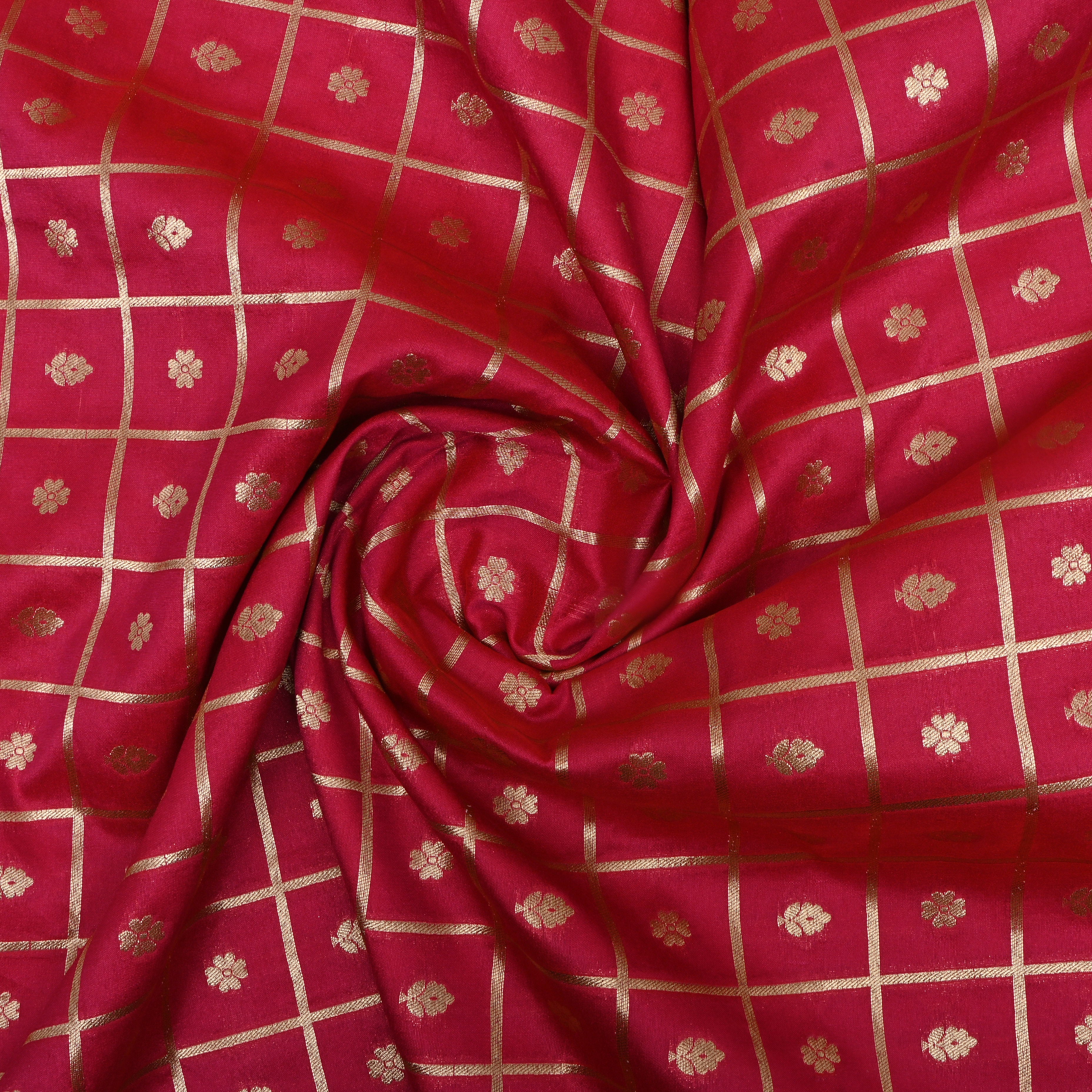 Bright Pink Jamawar Floral Silk Fabric