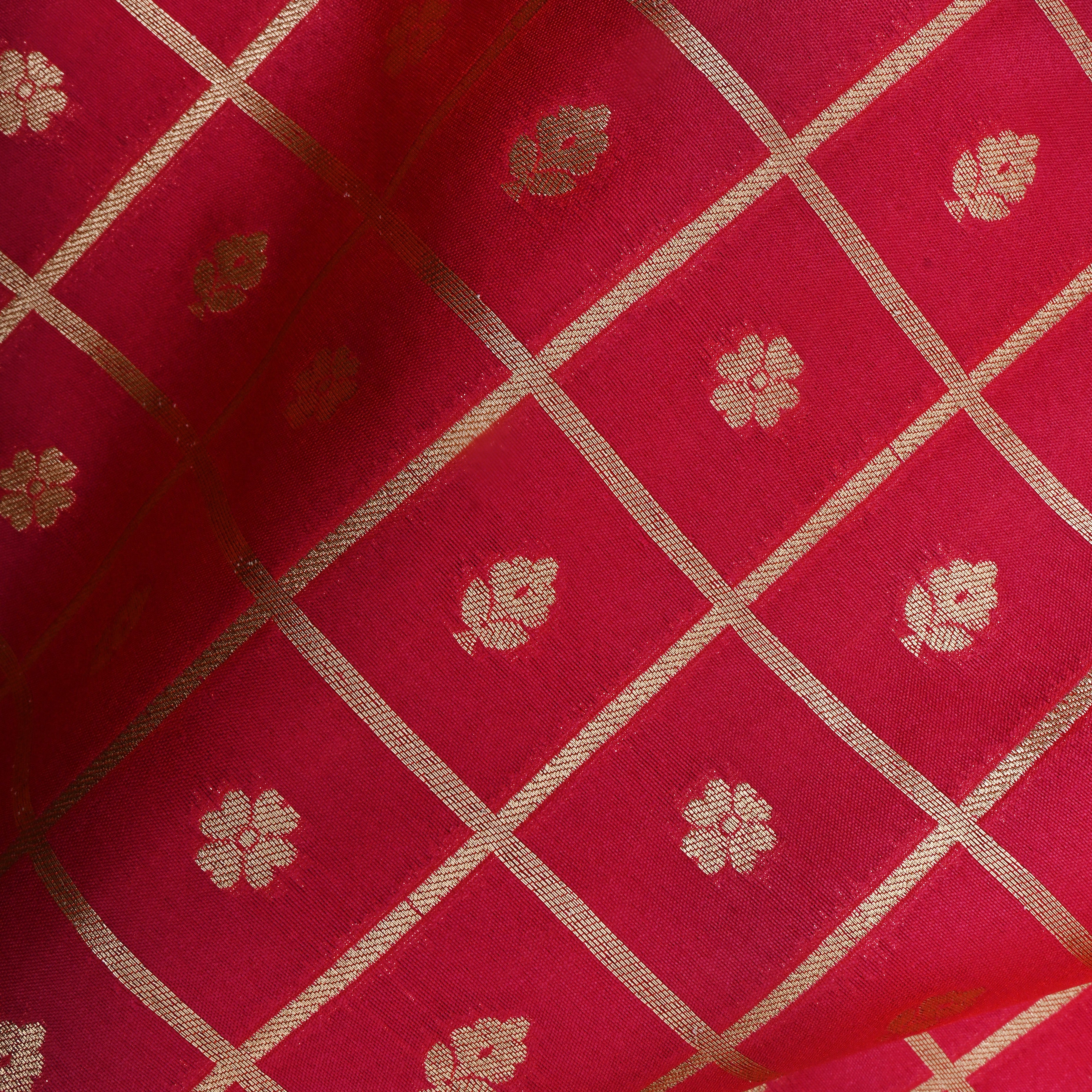 Bright Pink Jamawar Floral Silk Fabric
