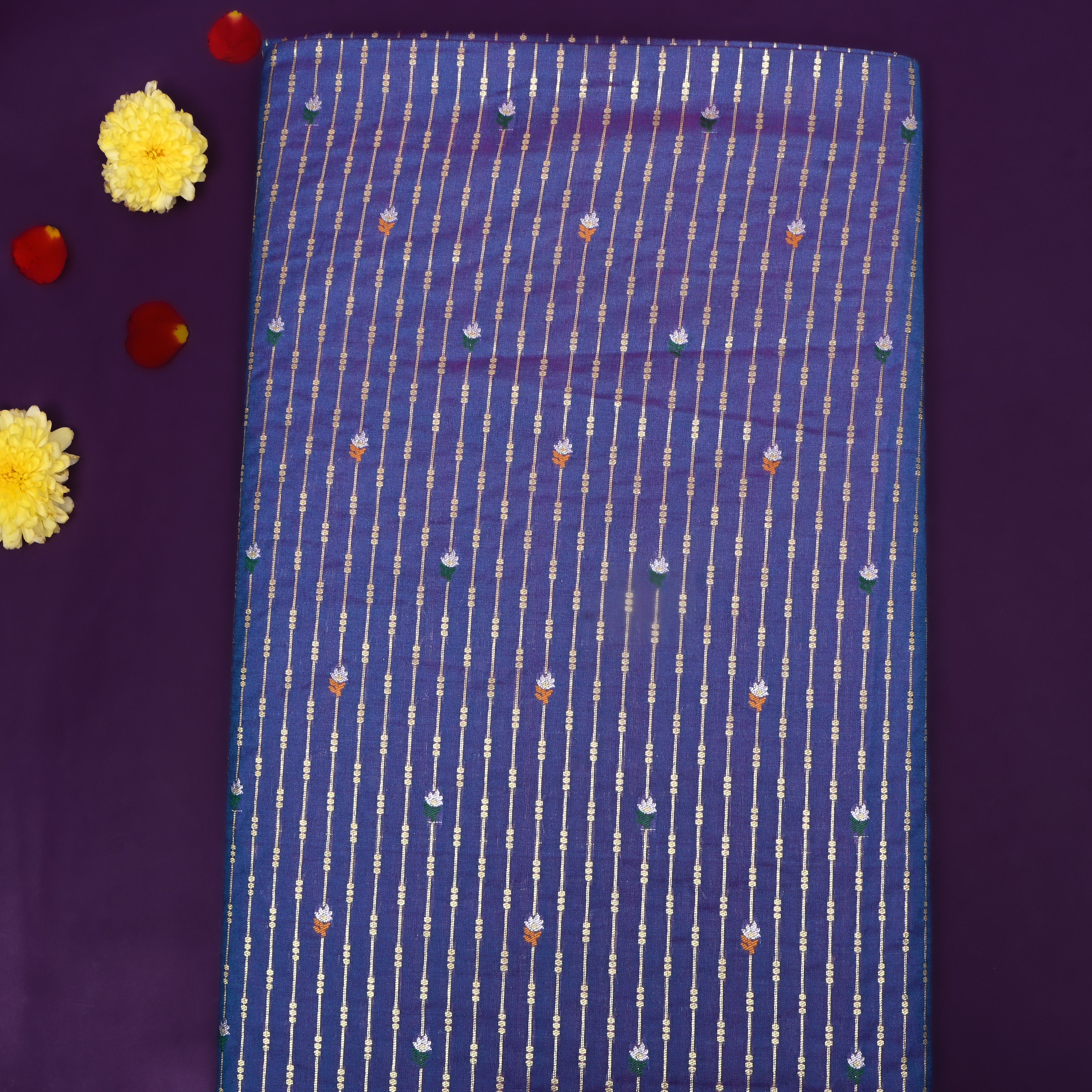 Persian Blue Zari Woven Silk Fabric