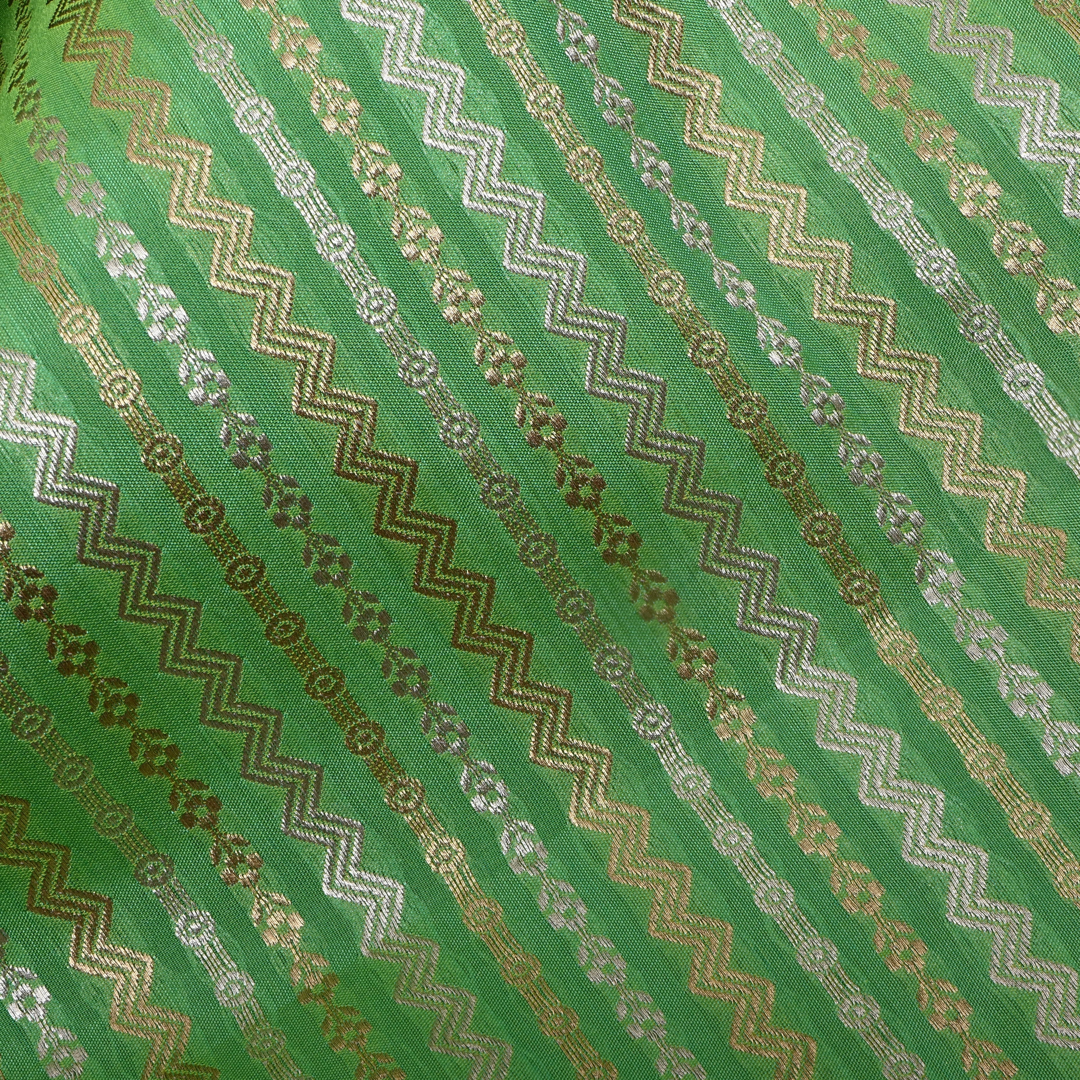 Lime Green Dual Zari Woven Jamawar Silk Fabric