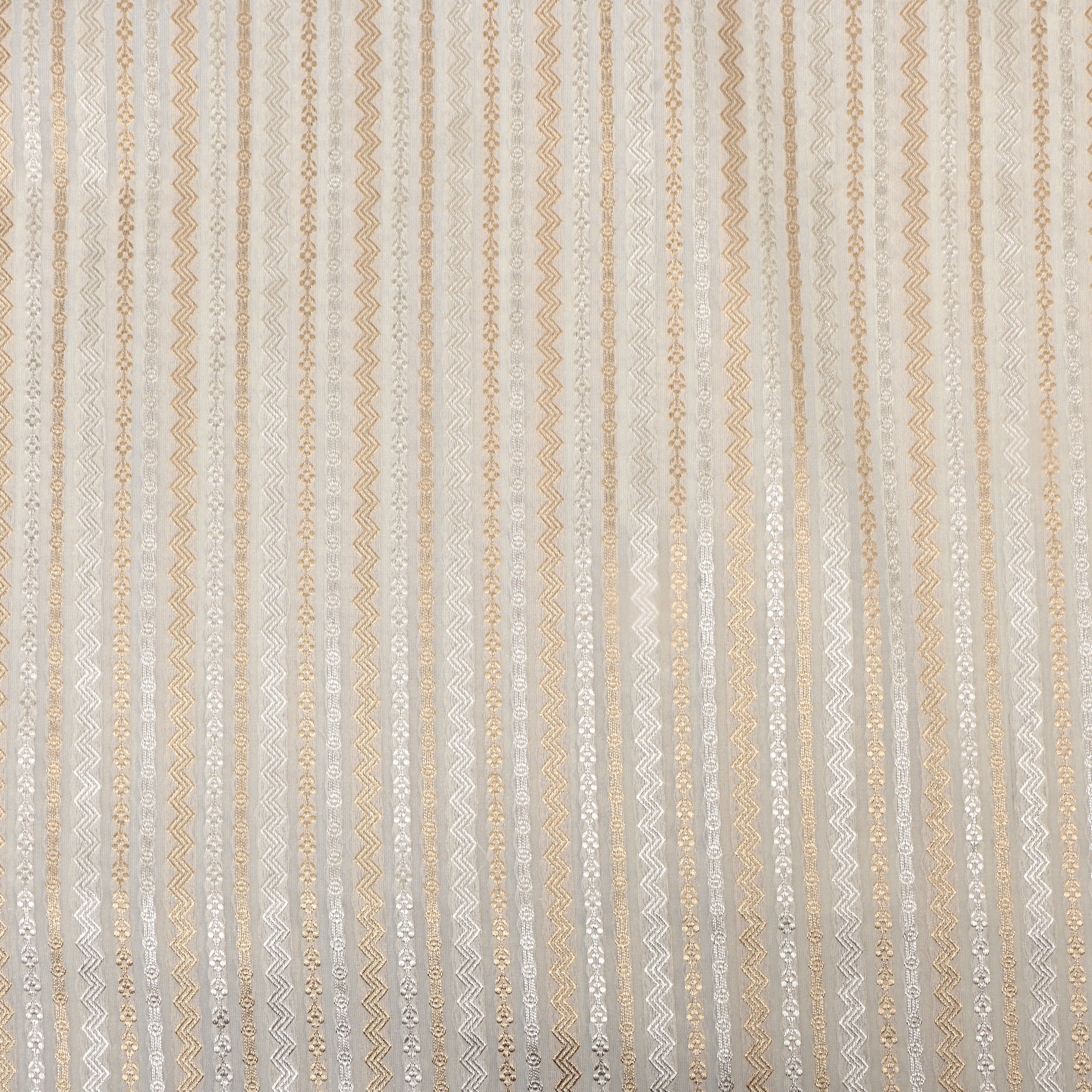 Off-White Dual Zari Woven Jamawar Silk Fabric