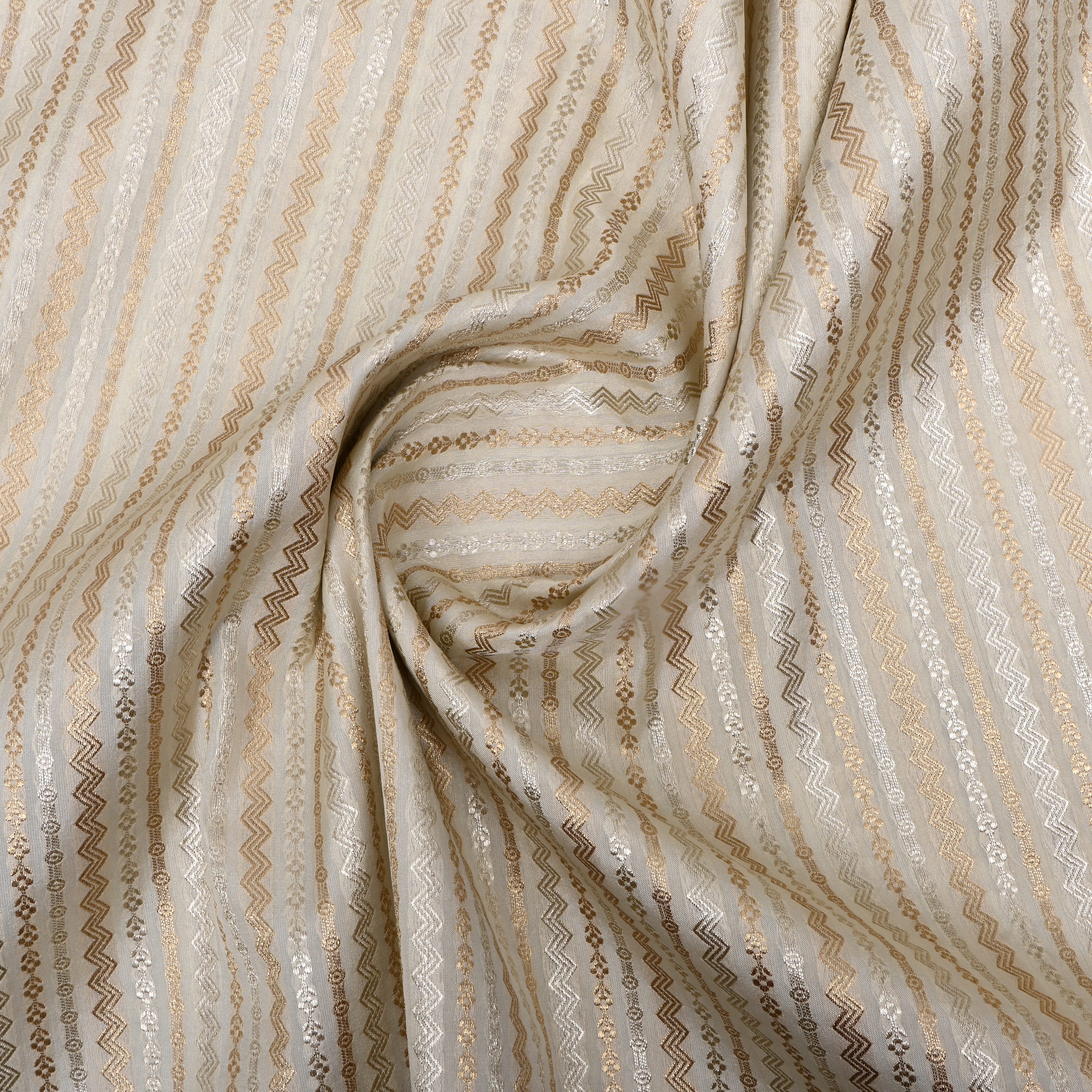 Off-White Dual Zari Woven Jamawar Silk Fabric