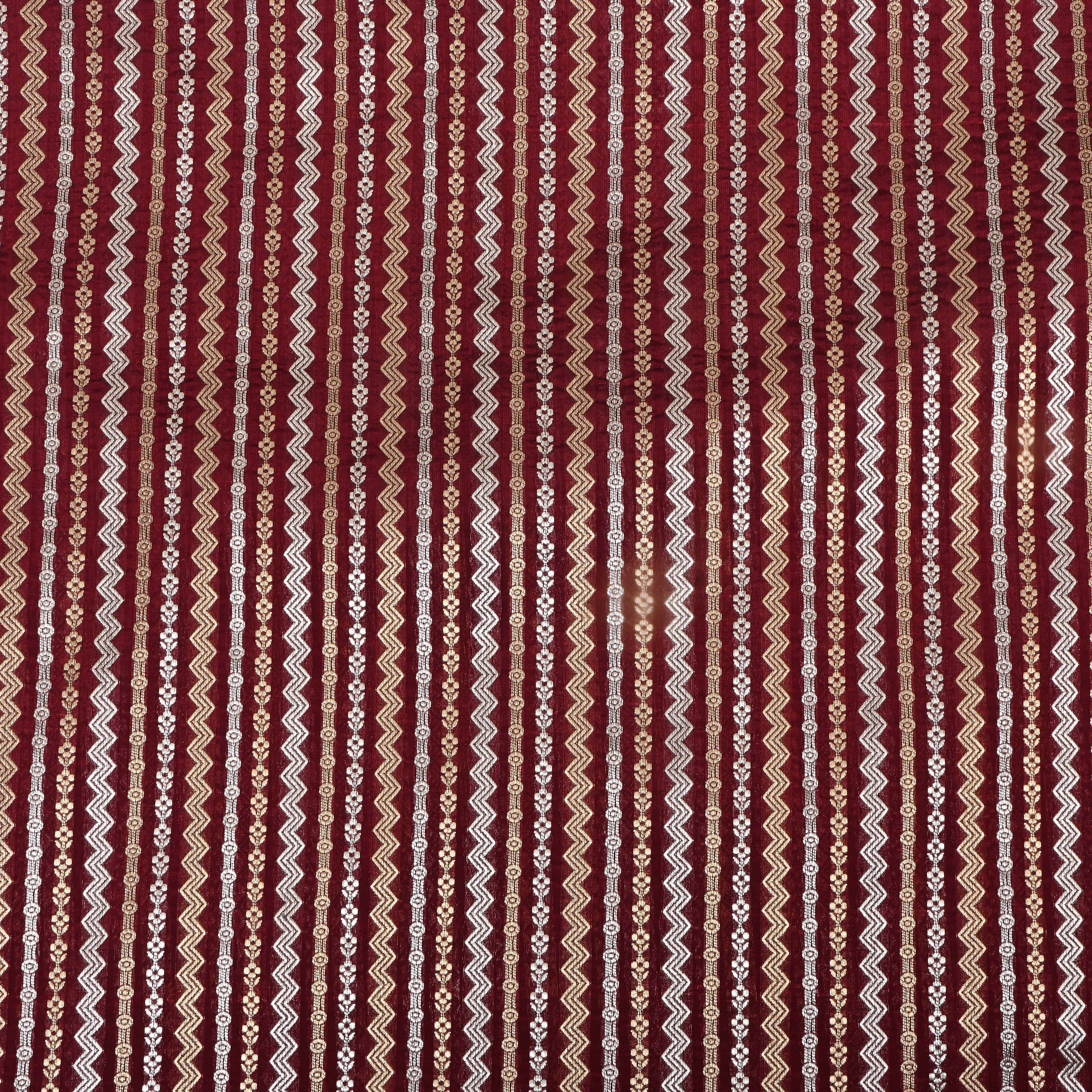 Dark Maroon Dual Zari Woven Jamawar Silk Fabric