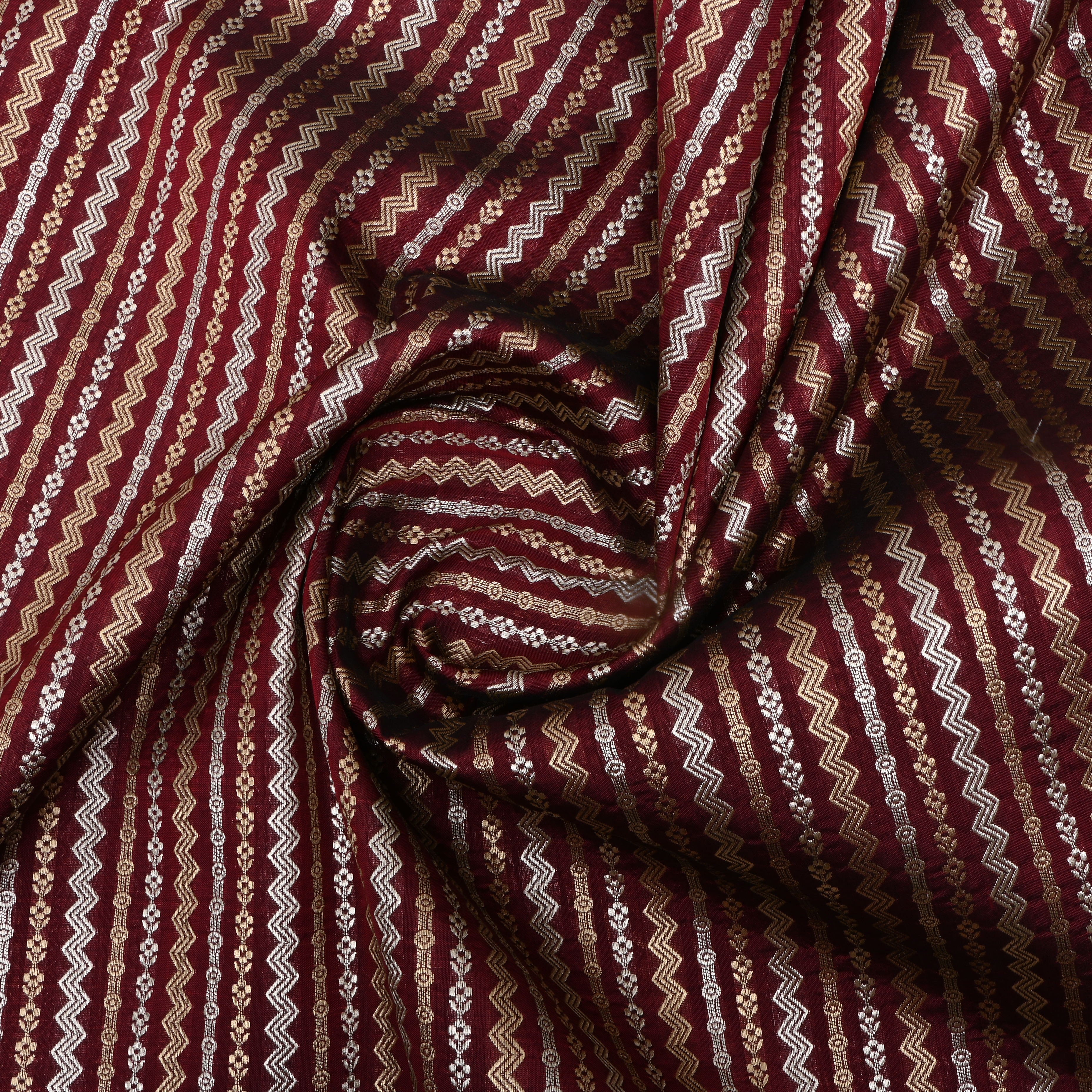 Dark Maroon Dual Zari Woven Jamawar Silk Fabric