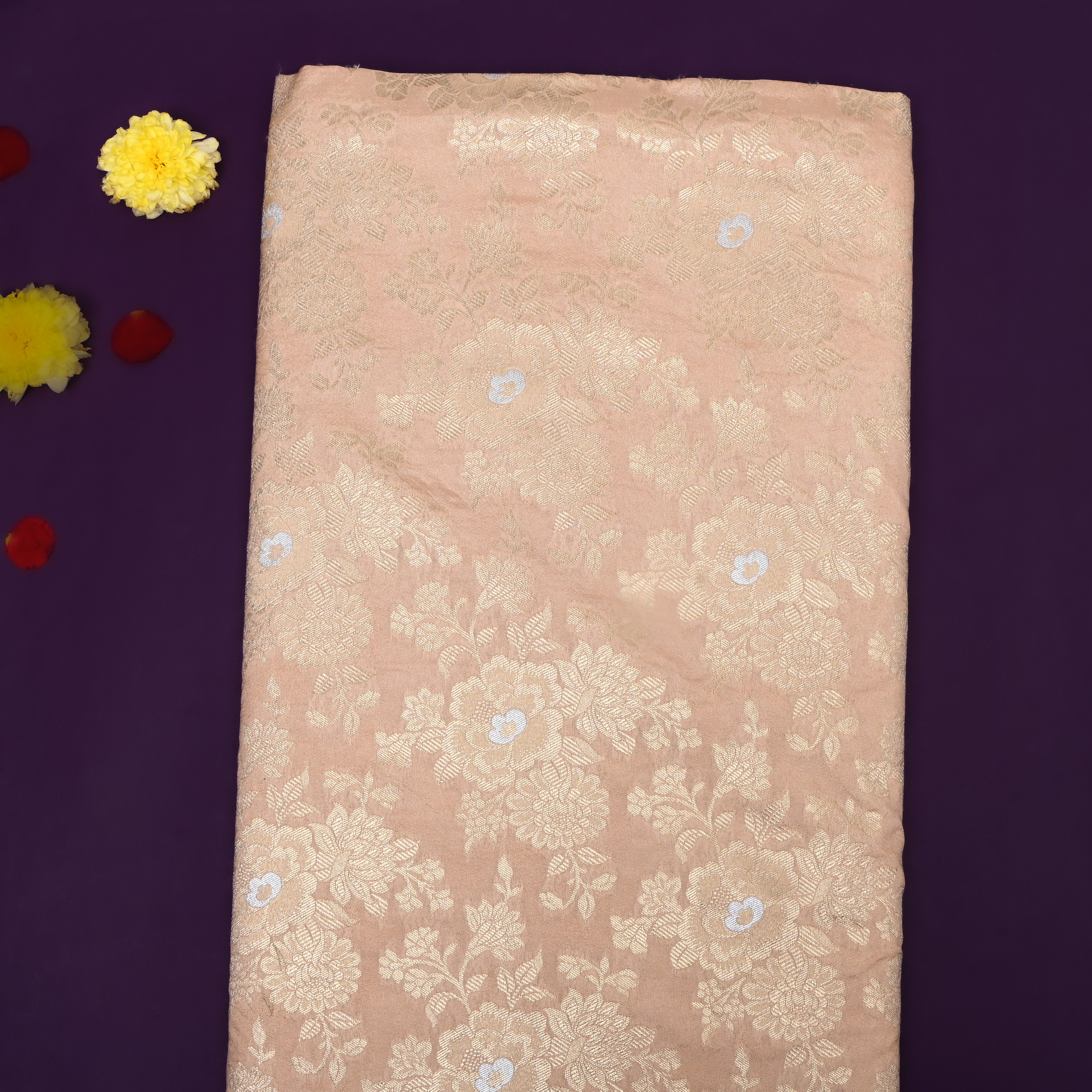 Pastel Pink Zari Woven Jamawar Silk Fabric