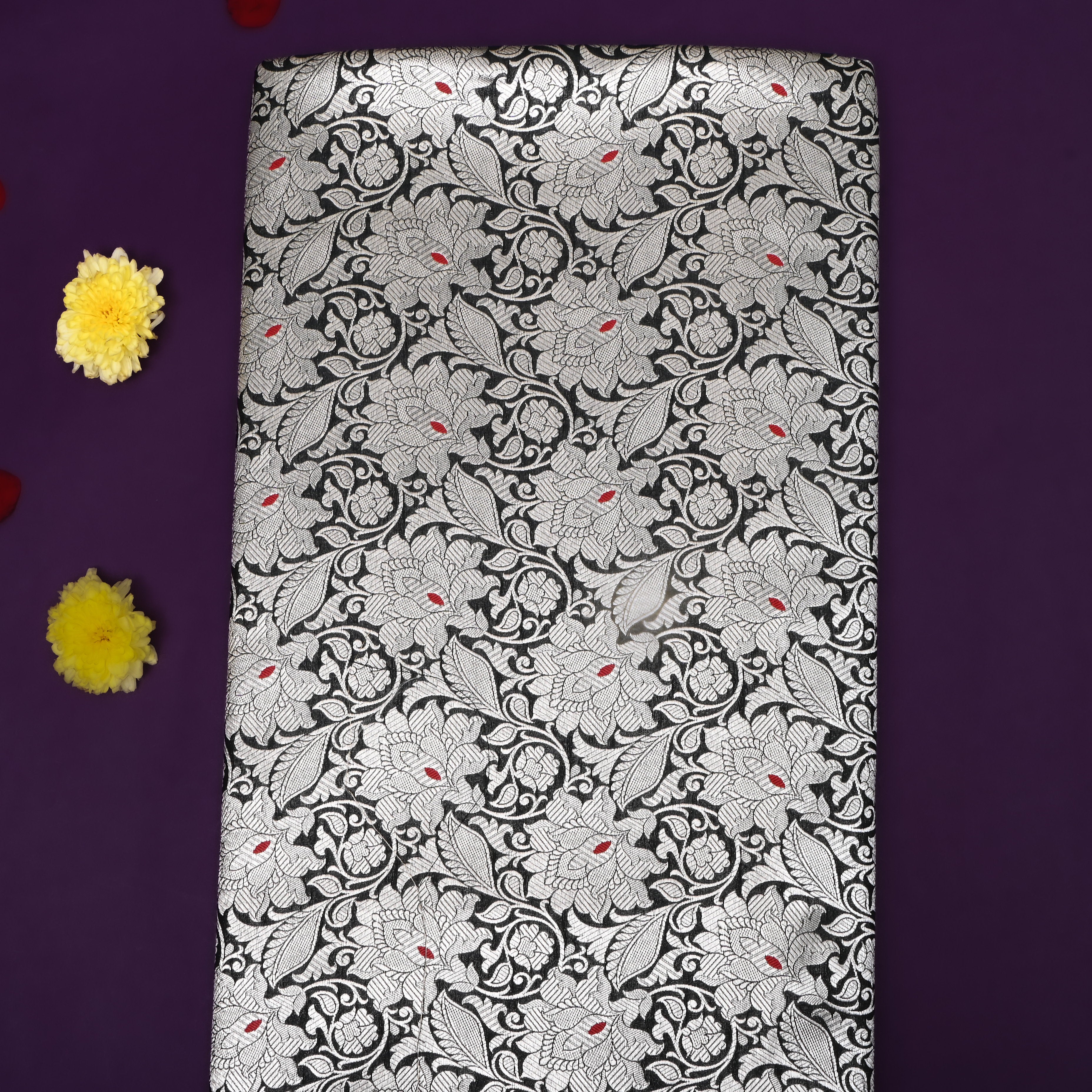 Slate Black Zari Weave Jamawar Silk Fabric