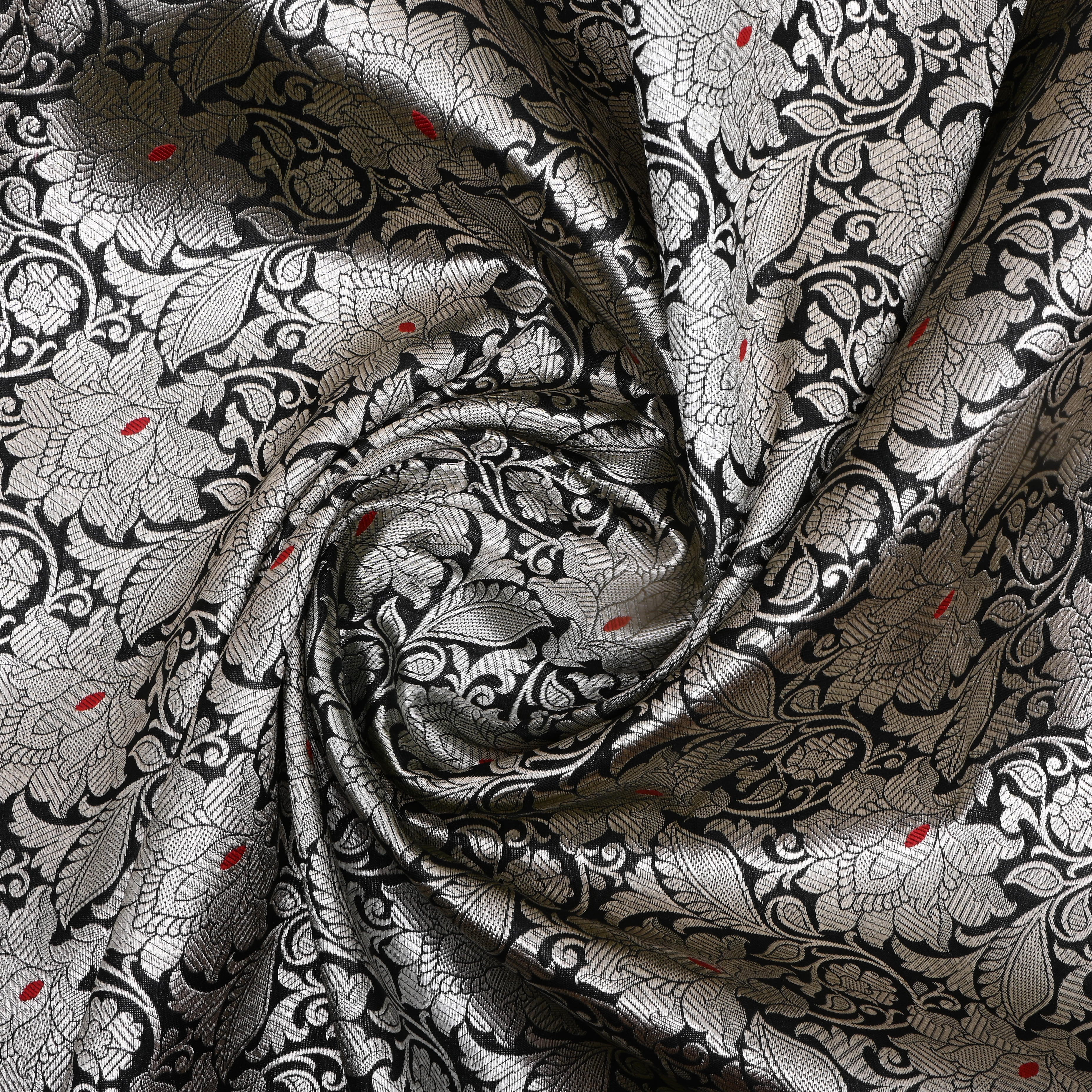 Slate Black Zari Weave Jamawar Silk Fabric