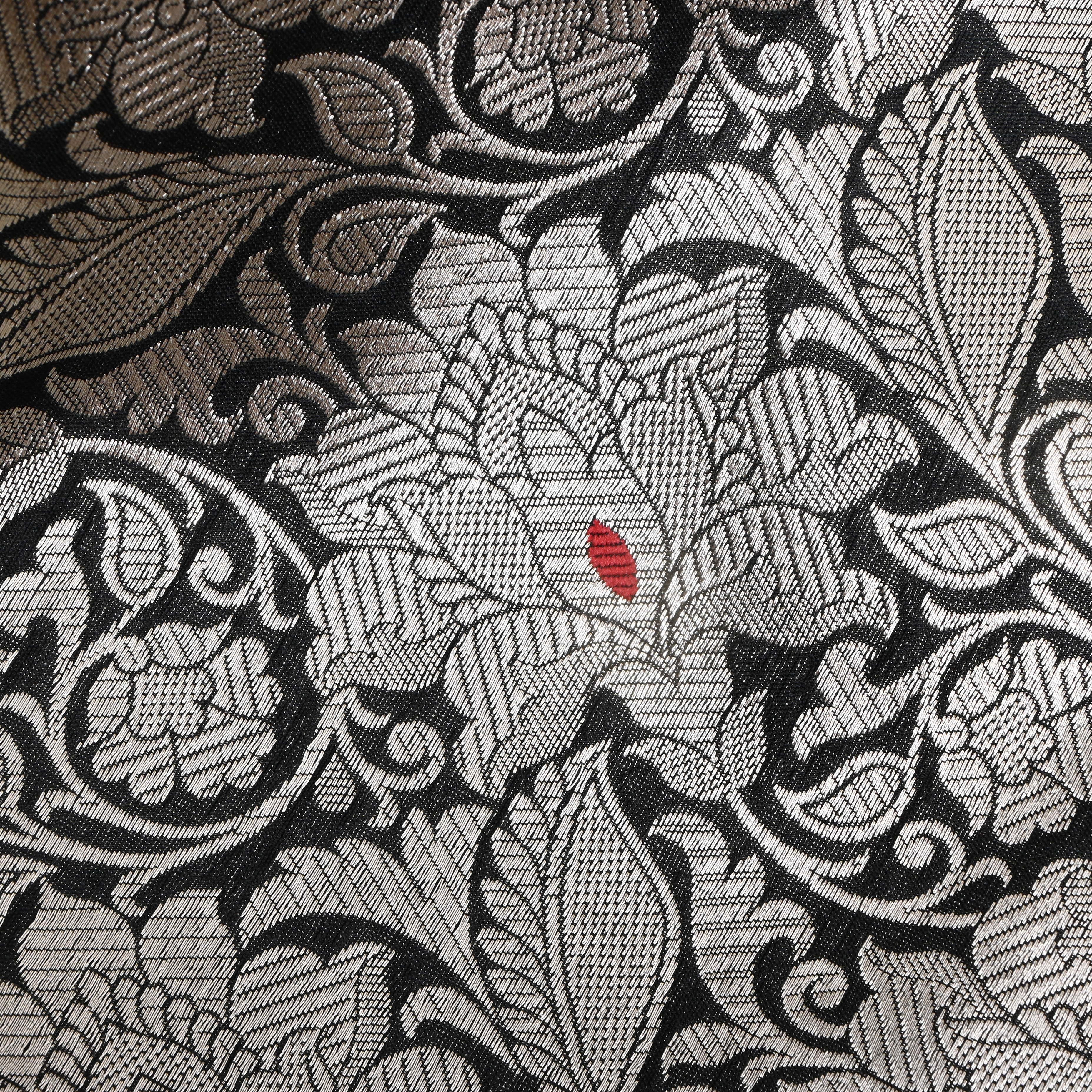 Slate Black Zari Weave Jamawar Silk Fabric