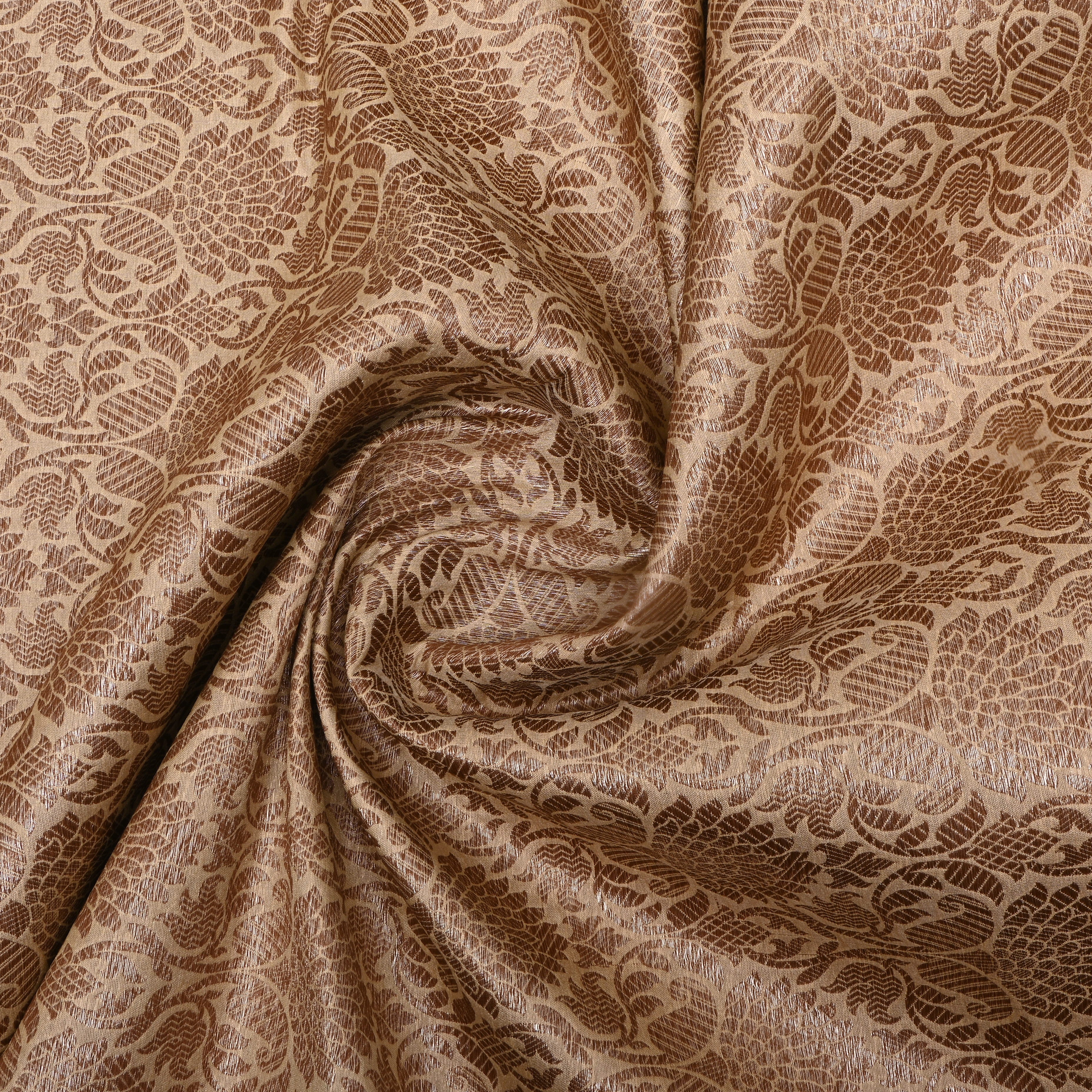 Antique Golden Floral Jamawar Silk Fabric