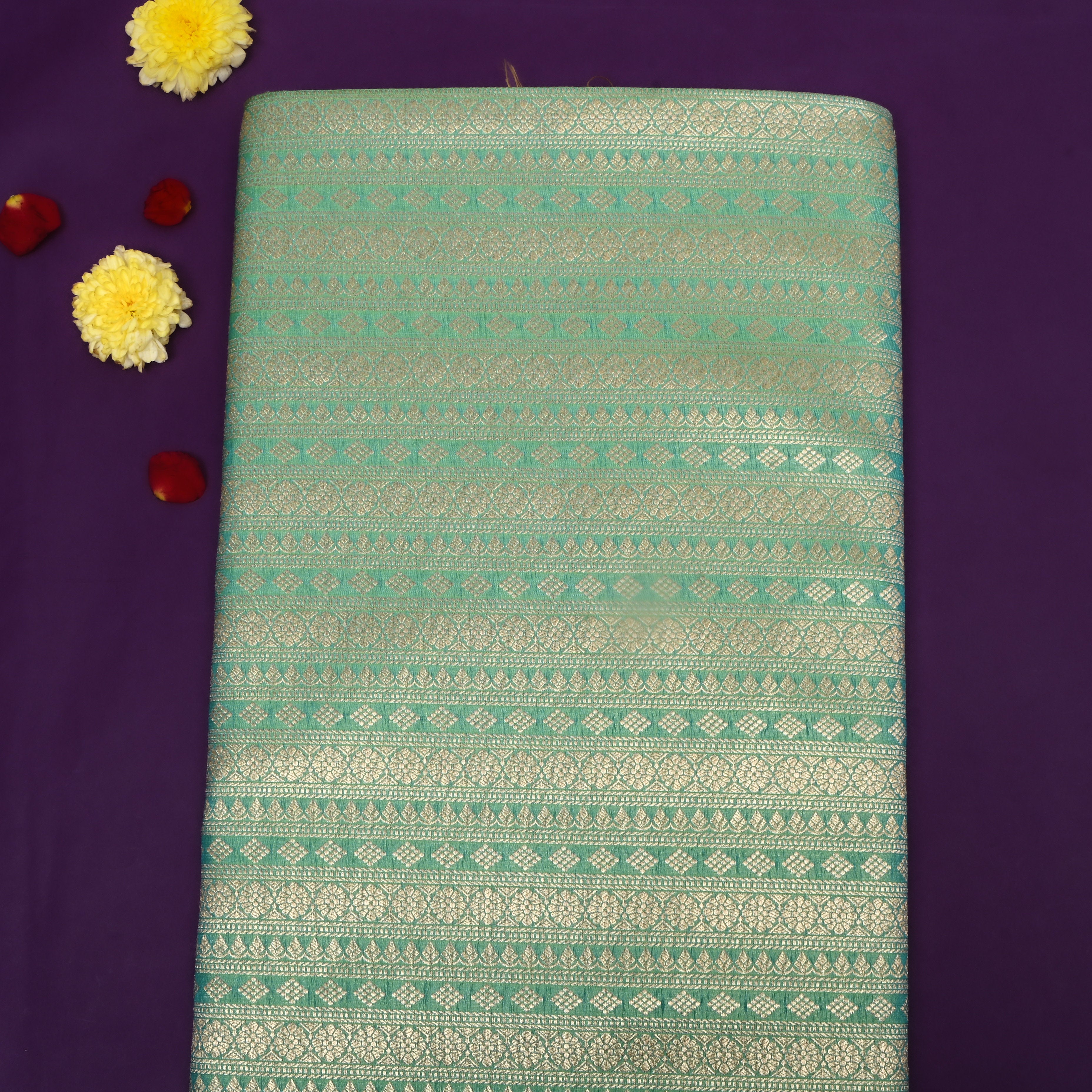 Seafoam Green Zari Woven Jamawar Silk Fabric