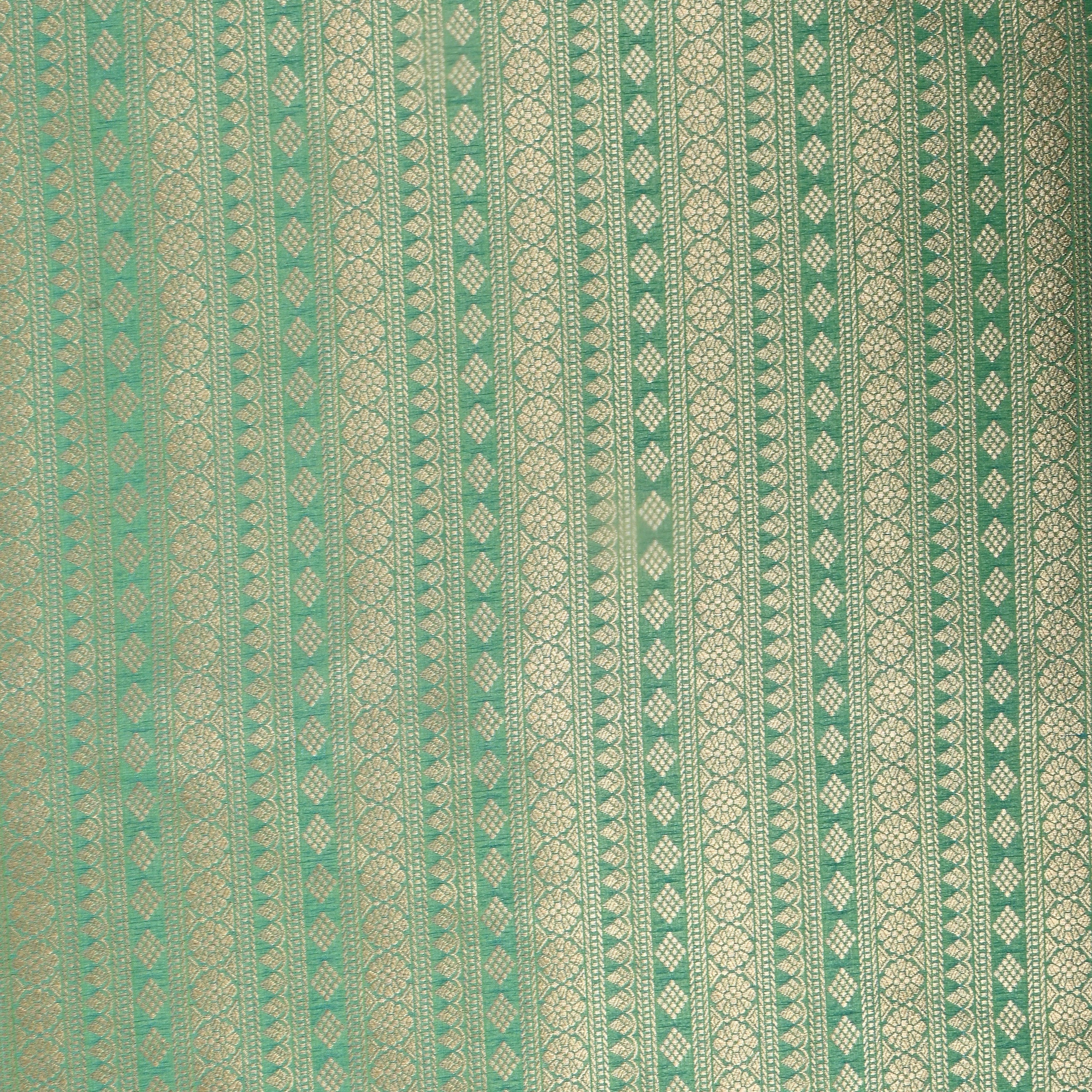 Seafoam Green Zari Woven Jamawar Silk Fabric
