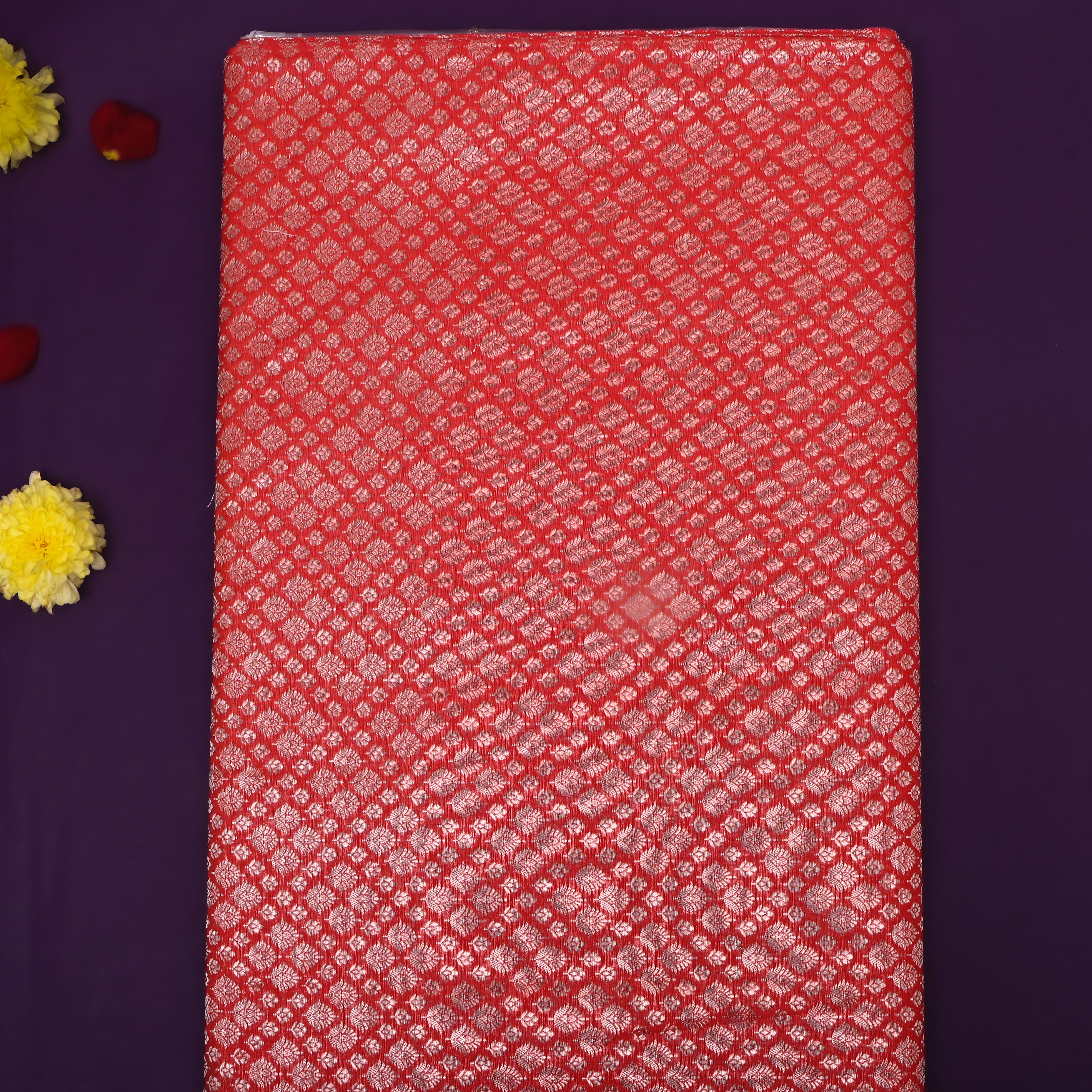 Amaranth Red Zari Woven Jamawar Silk Fabric