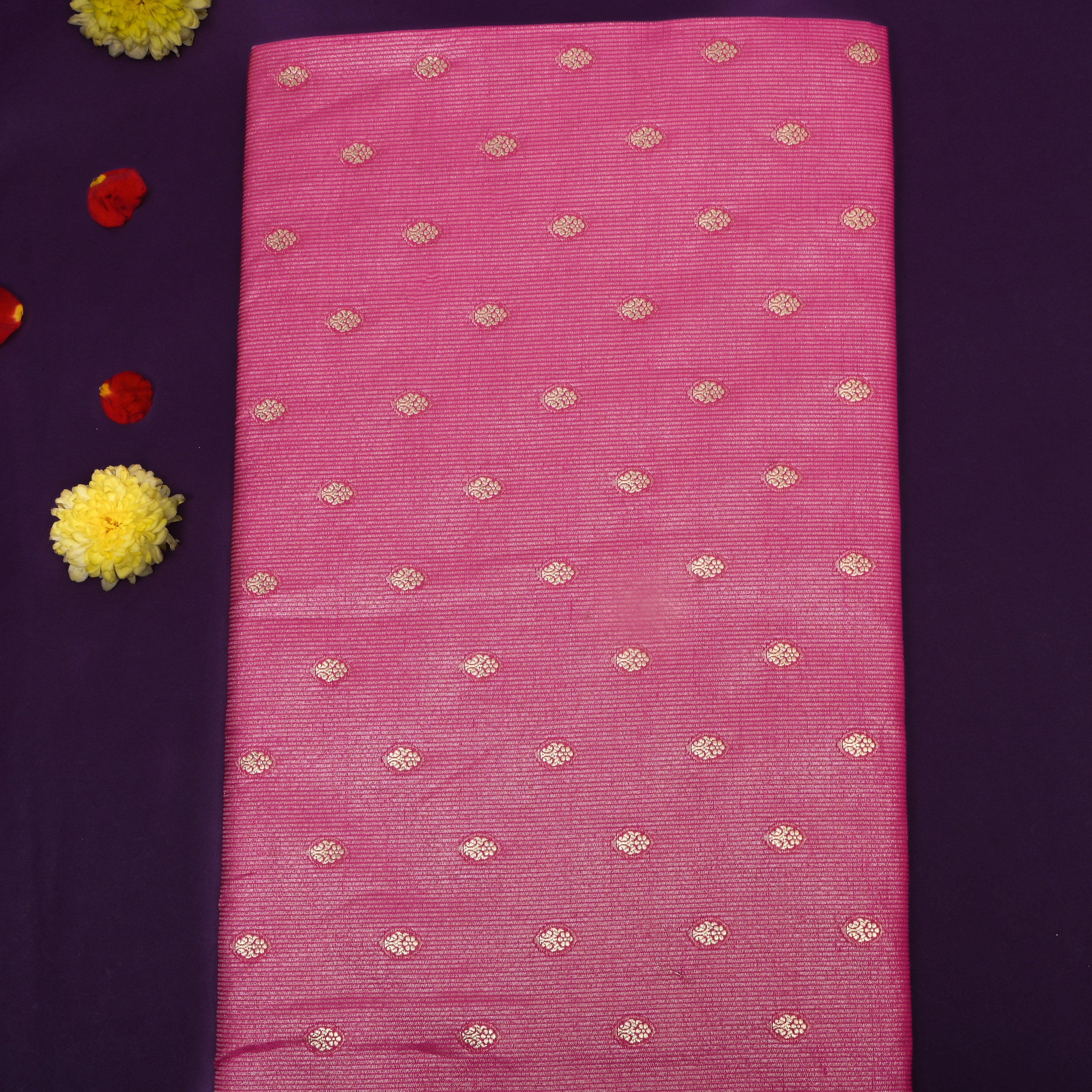Taffy Pink Floral Jamawar Silk Fabric