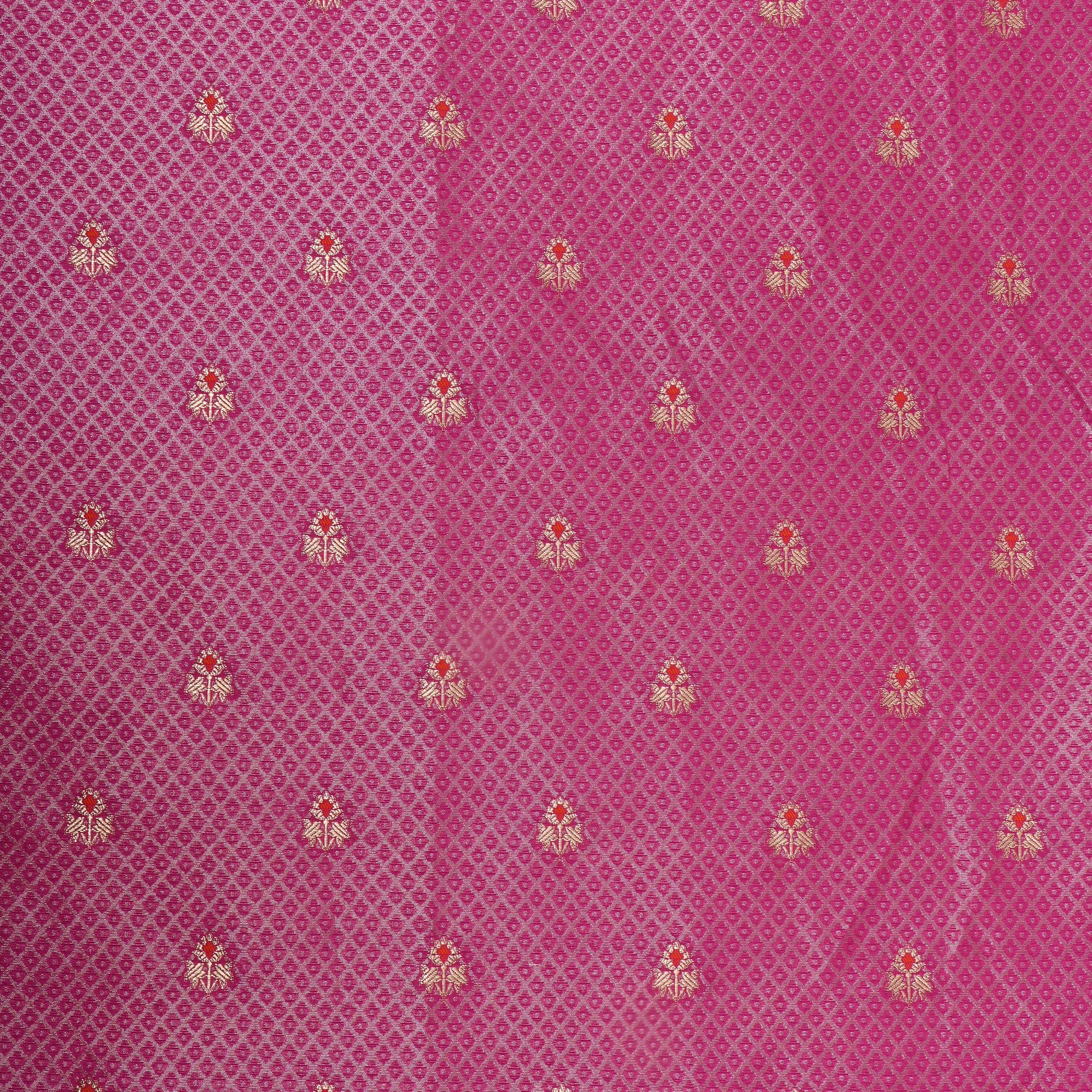 Hot Pink Floral Jamawar Silk Fabric