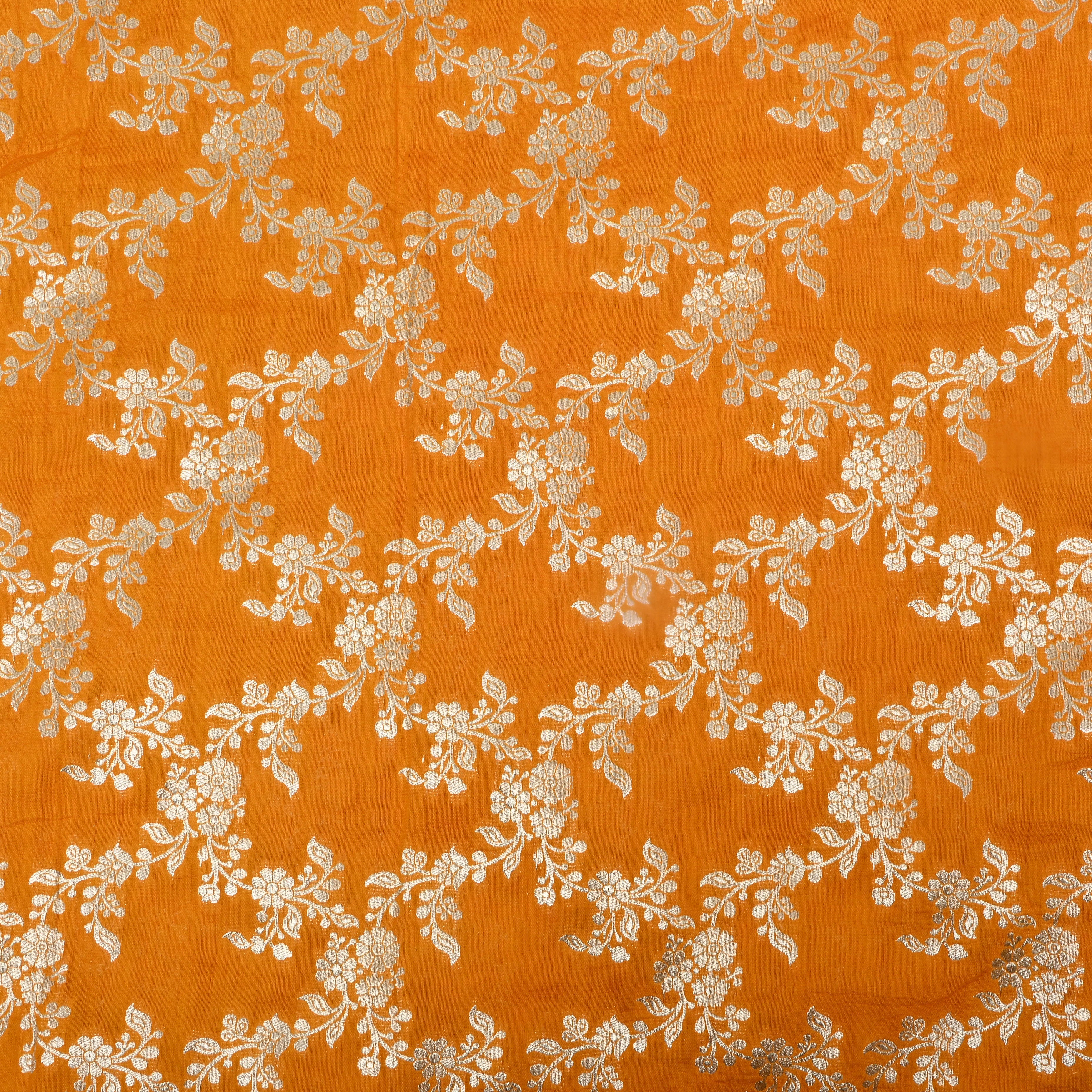 Bright Yellow Floral Jamawar Silk Fabric