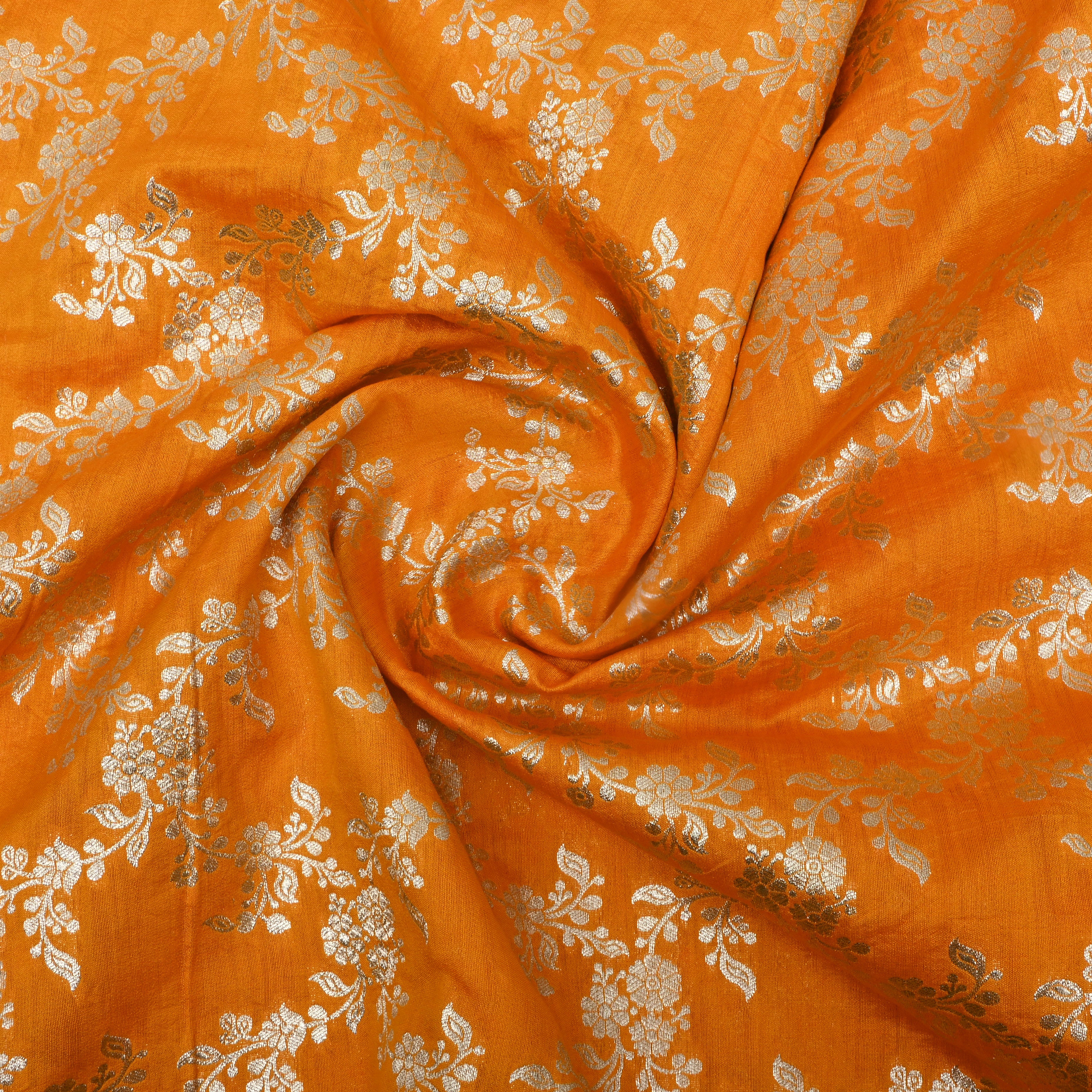 Bright Yellow Floral Jamawar Silk Fabric
