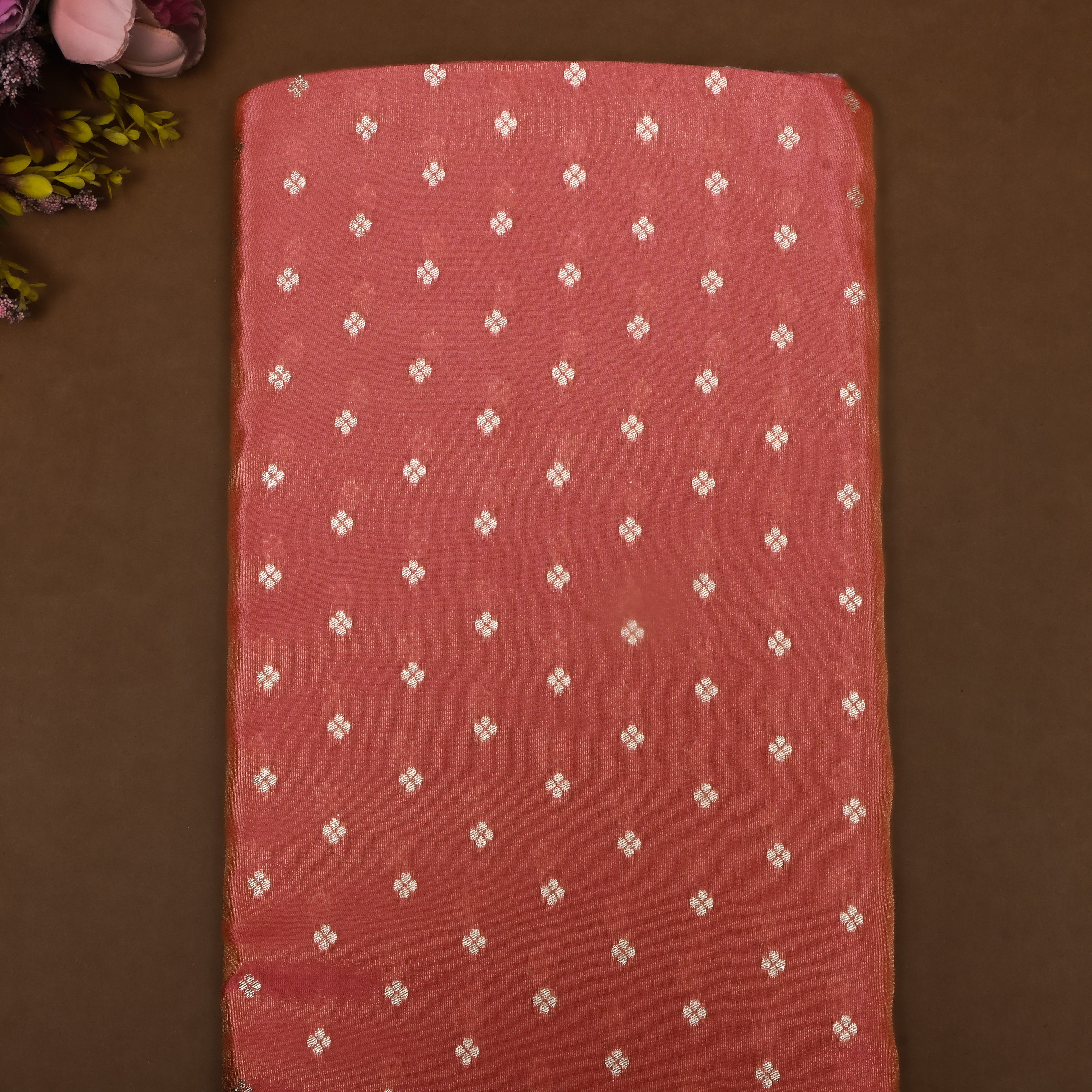 Dark Peach Zari Woven Tissue Fabric