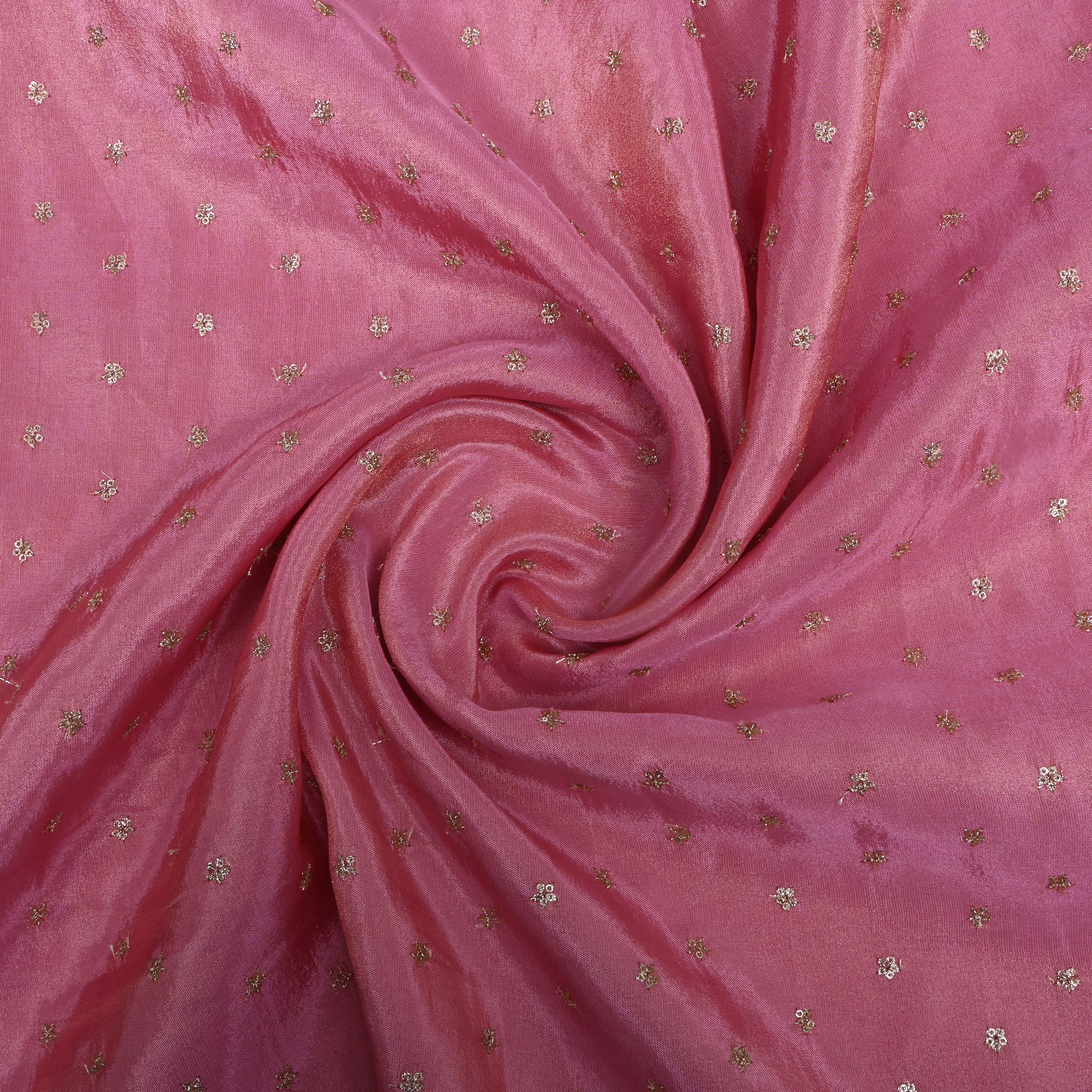 Taffy Pink Floral Embroidered Tissue Fabric