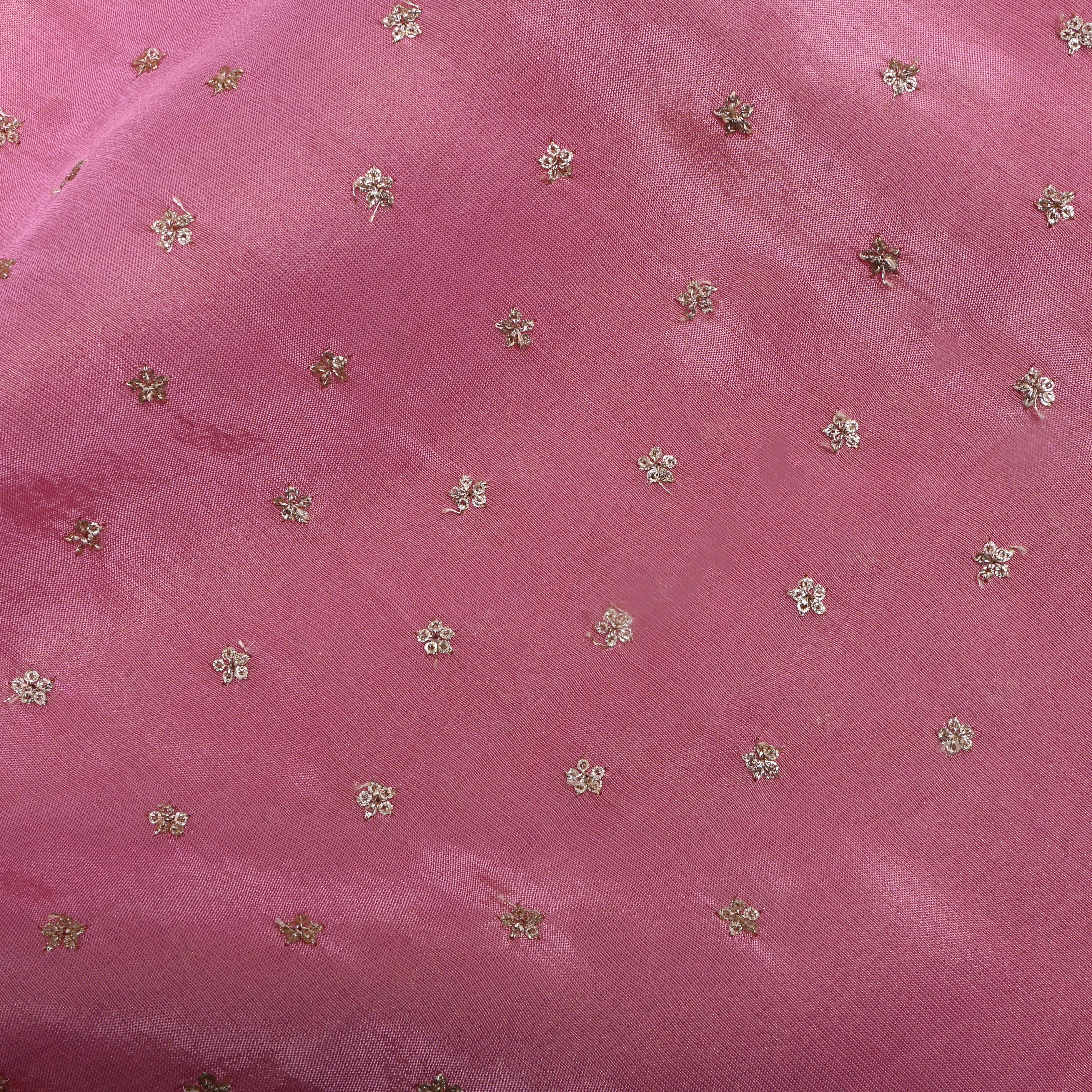 Taffy Pink Floral Embroidered Tissue Fabric