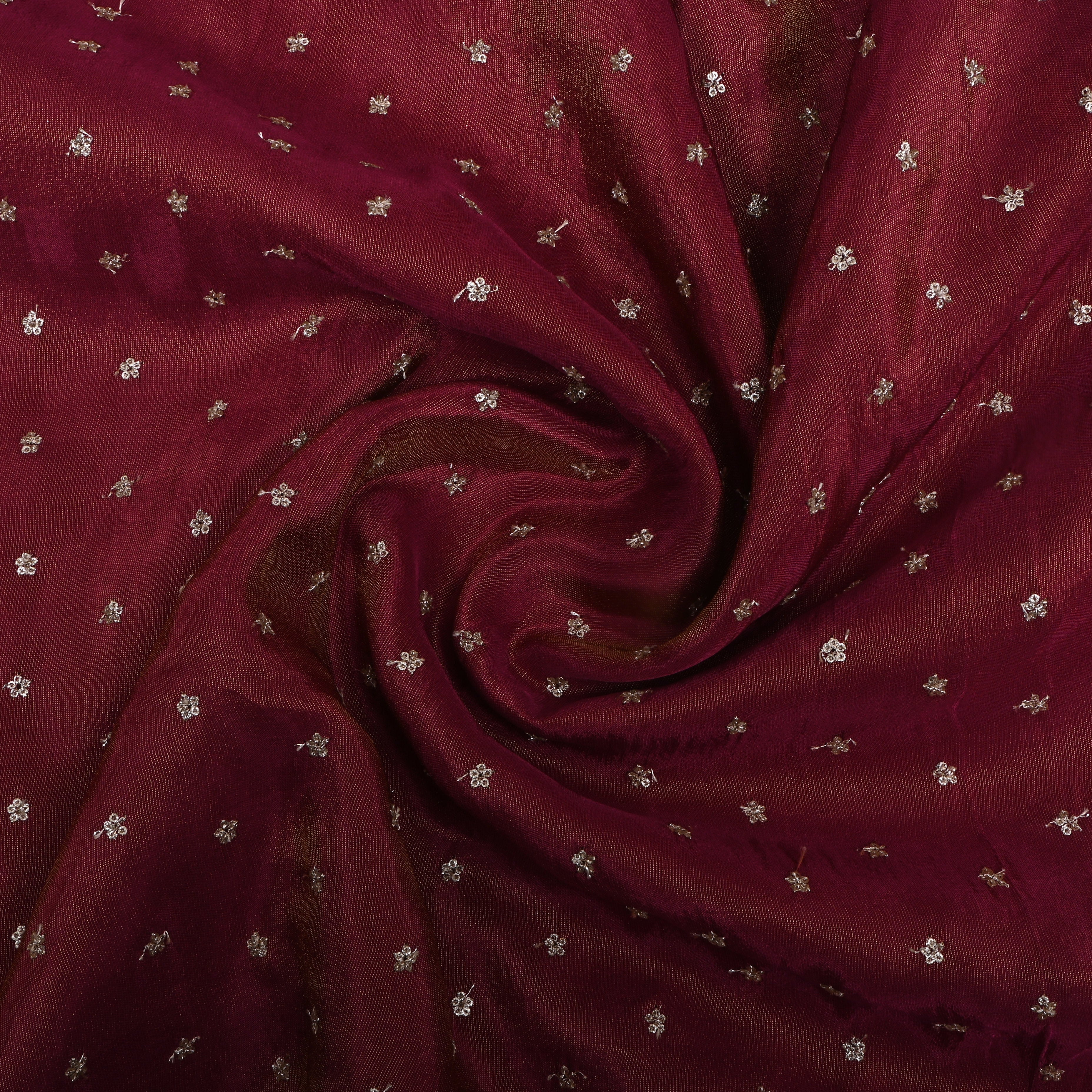 Burgundy Purple Floral Embroidered Tissue Fabric