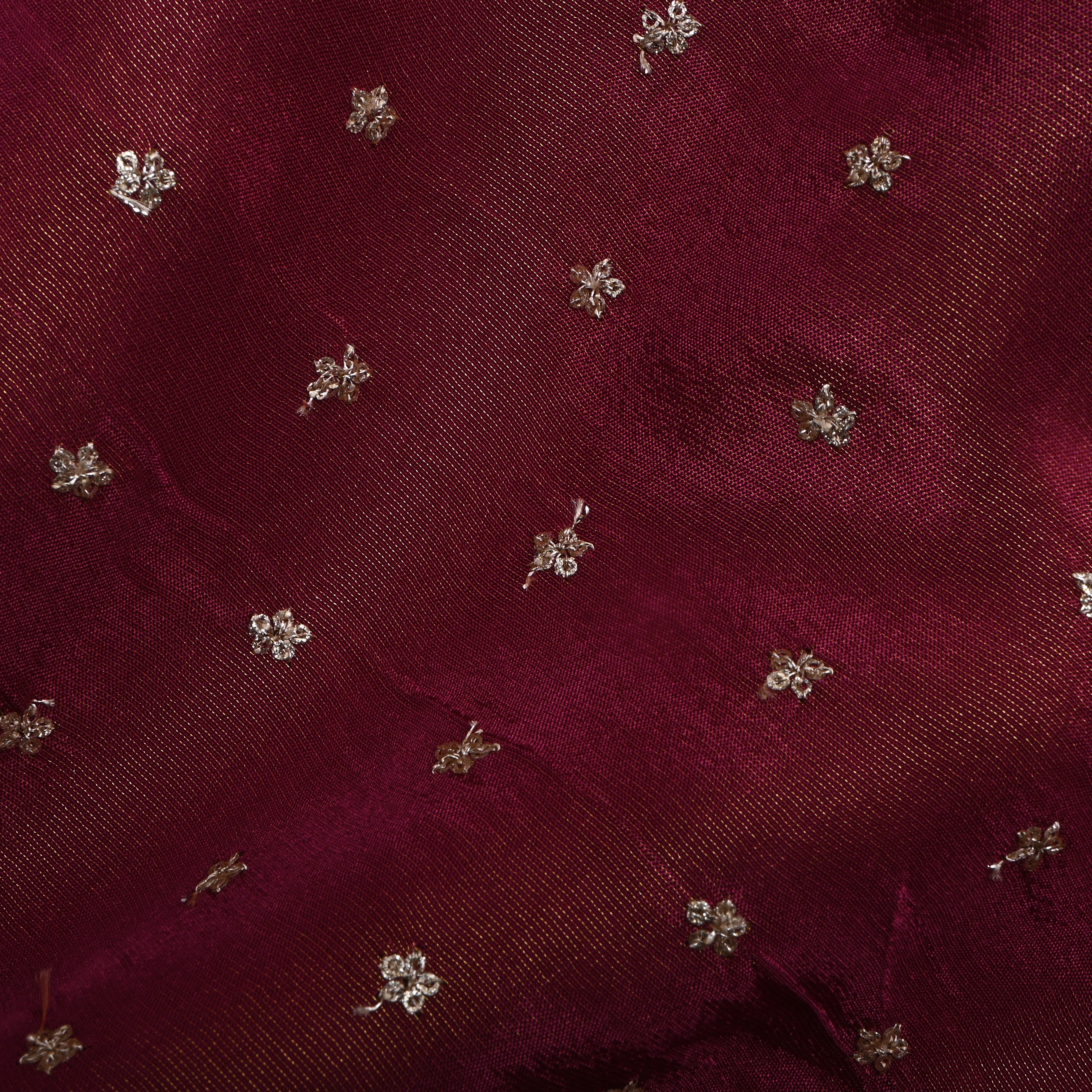 Burgundy Purple Floral Embroidered Tissue Fabric