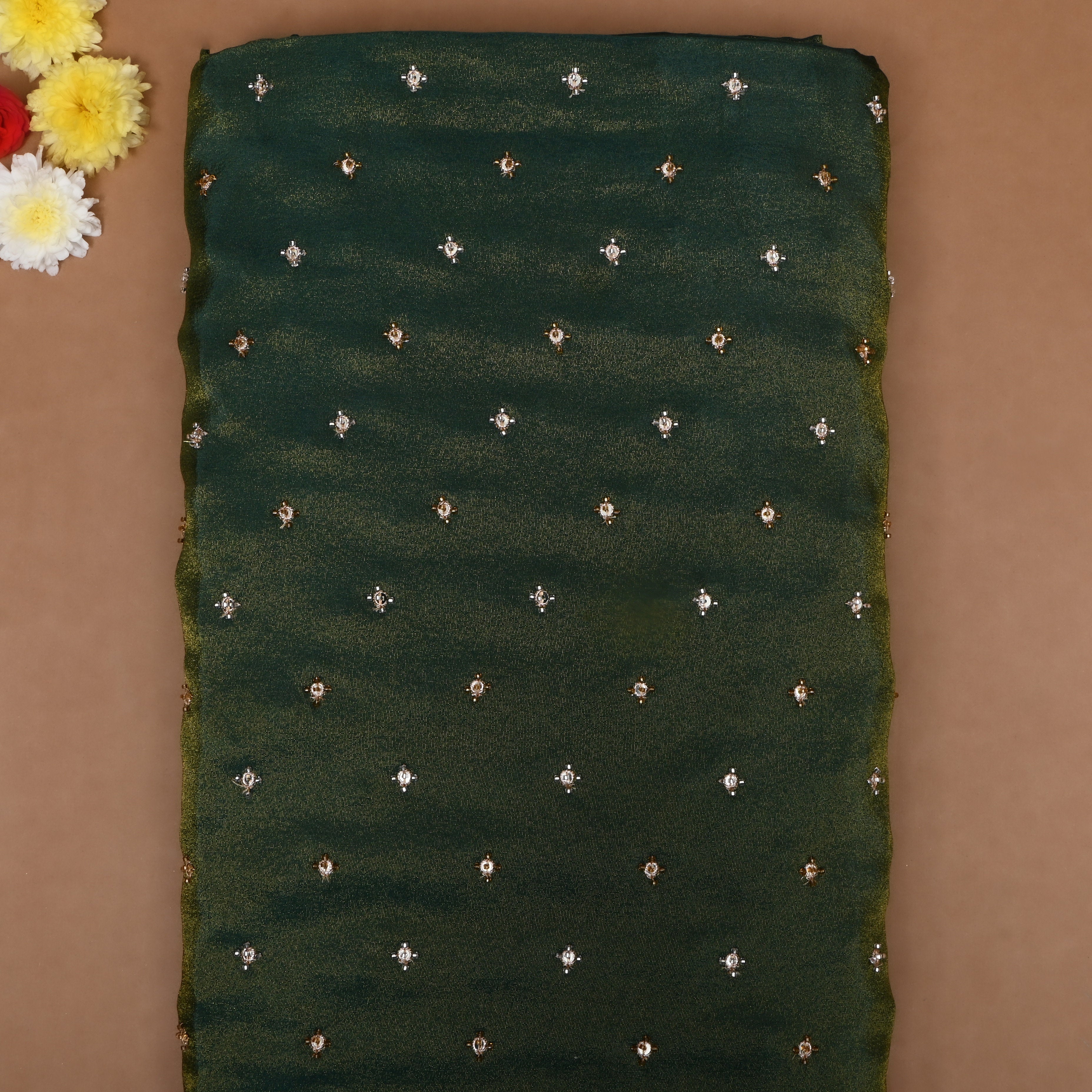 Sea Green Bead Work Tissue Fabric