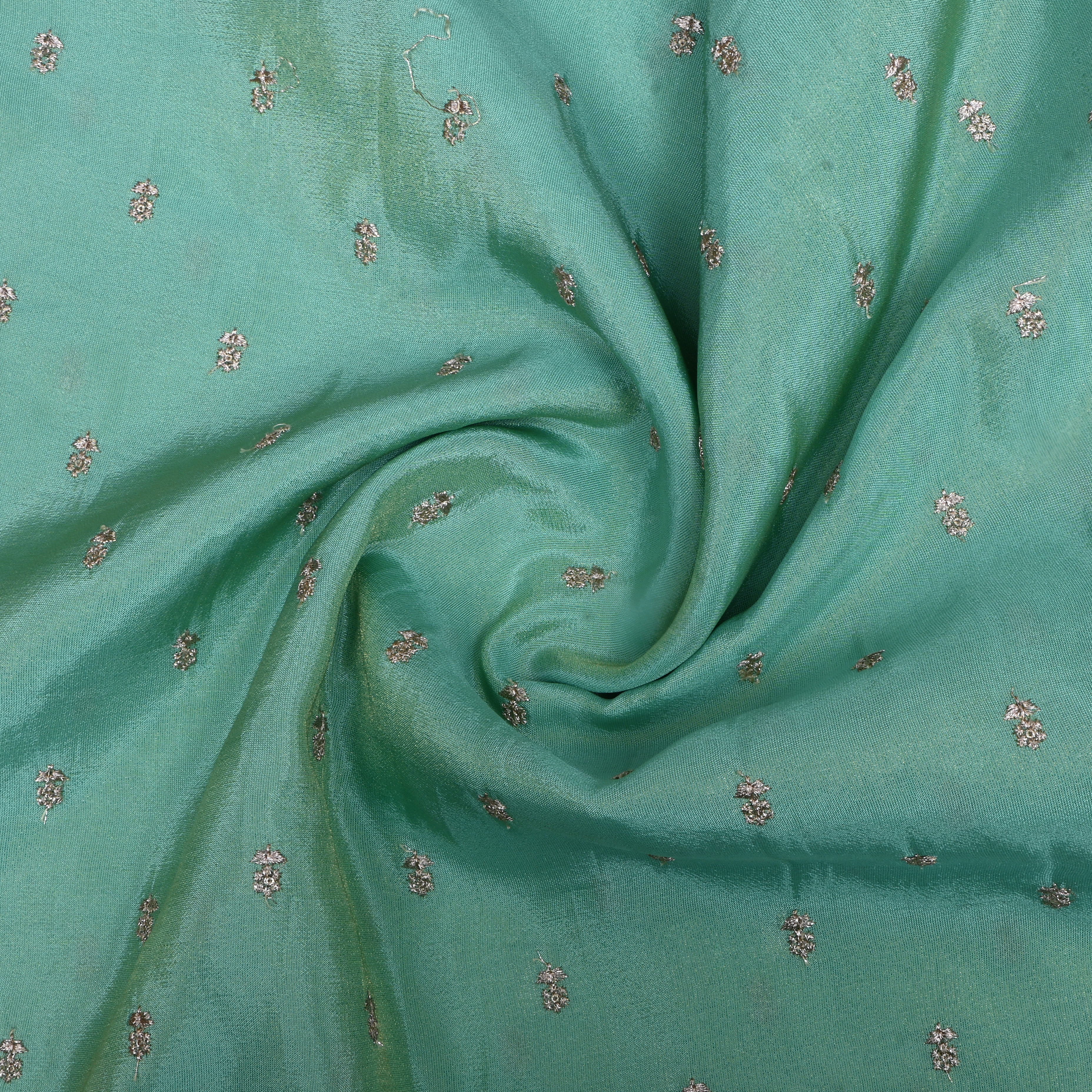 Aqua Blue Floral Embroidered Tissue Fabric