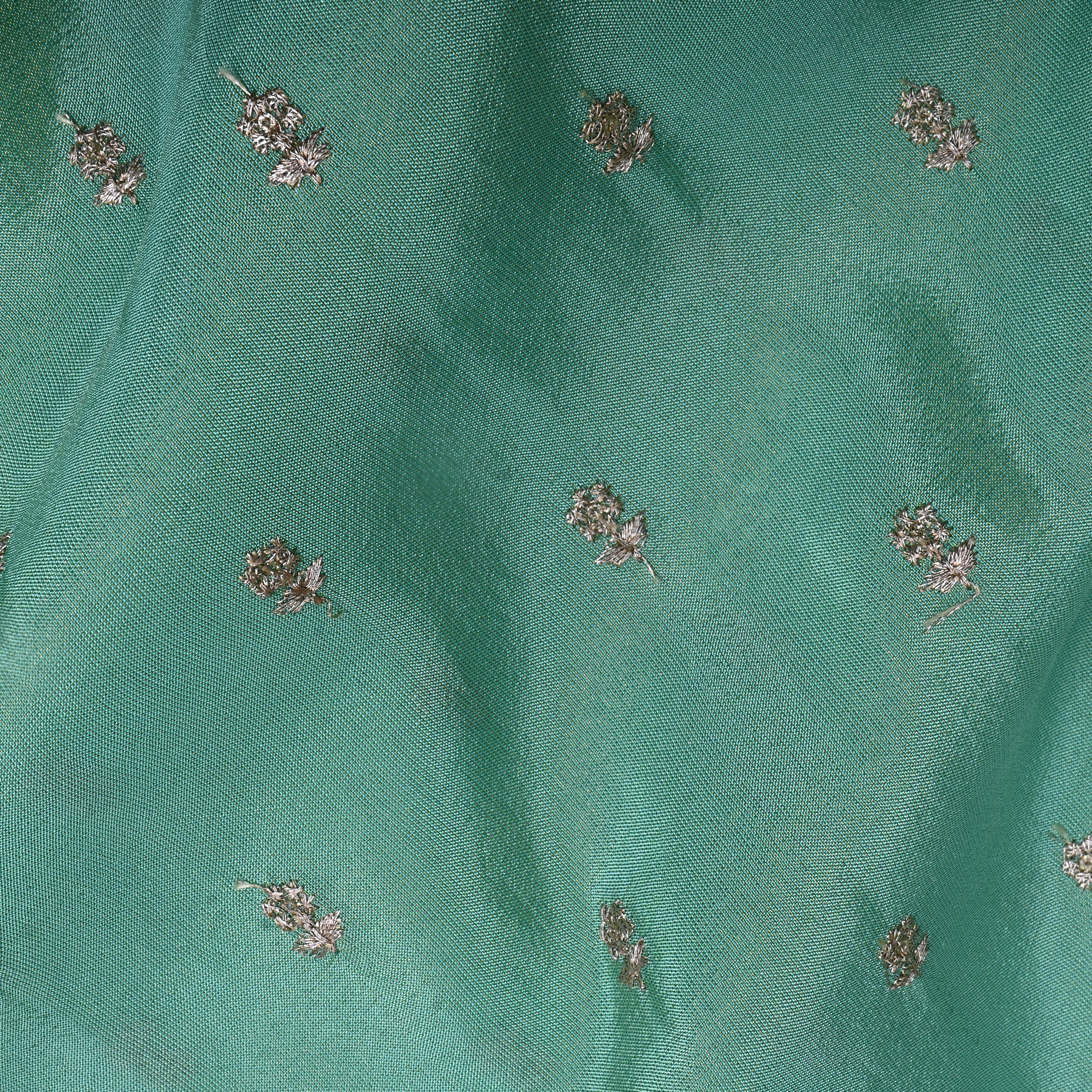 Aqua Blue Floral Embroidered Tissue Fabric