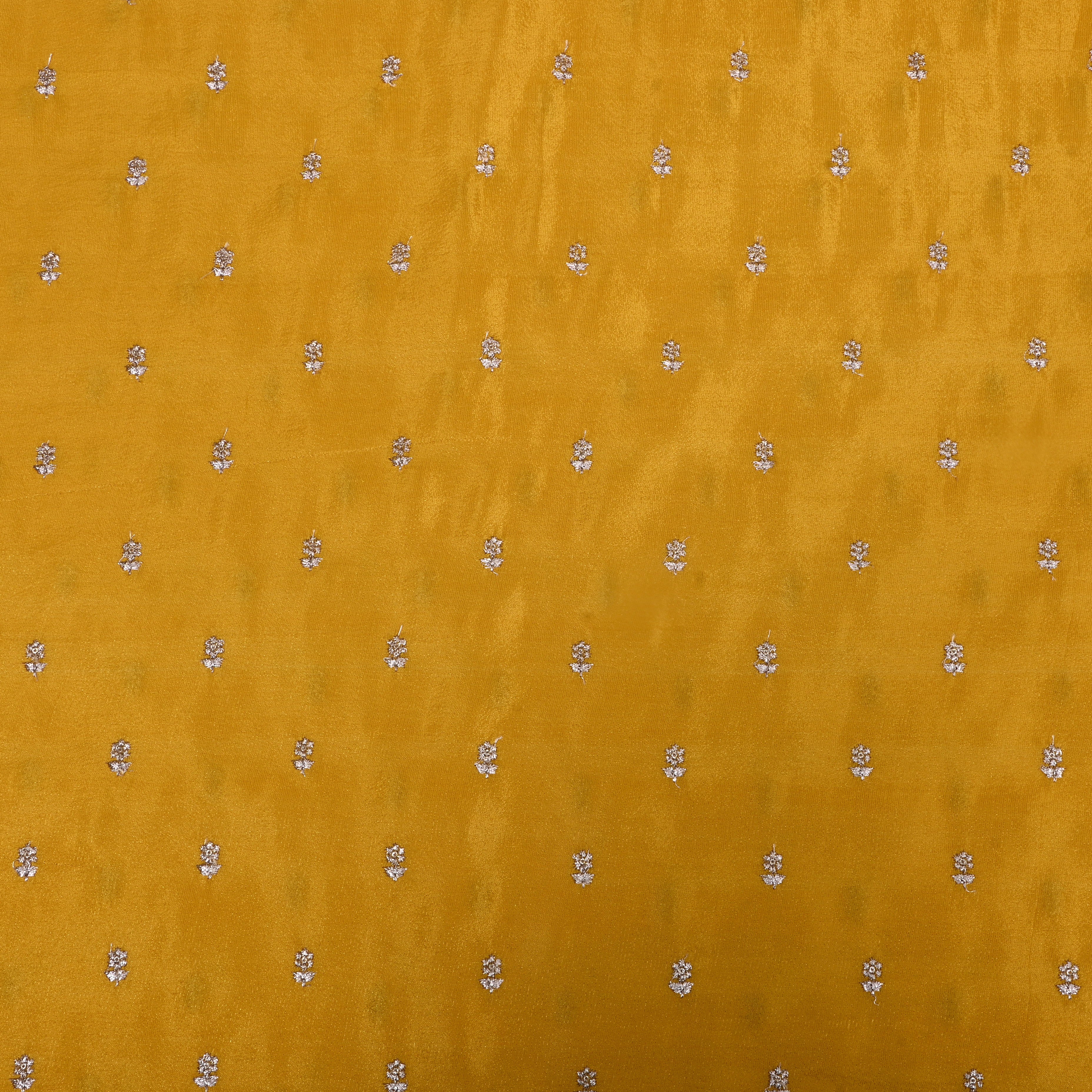 Golden Yellow Floral Embroidered Tissue Fabric